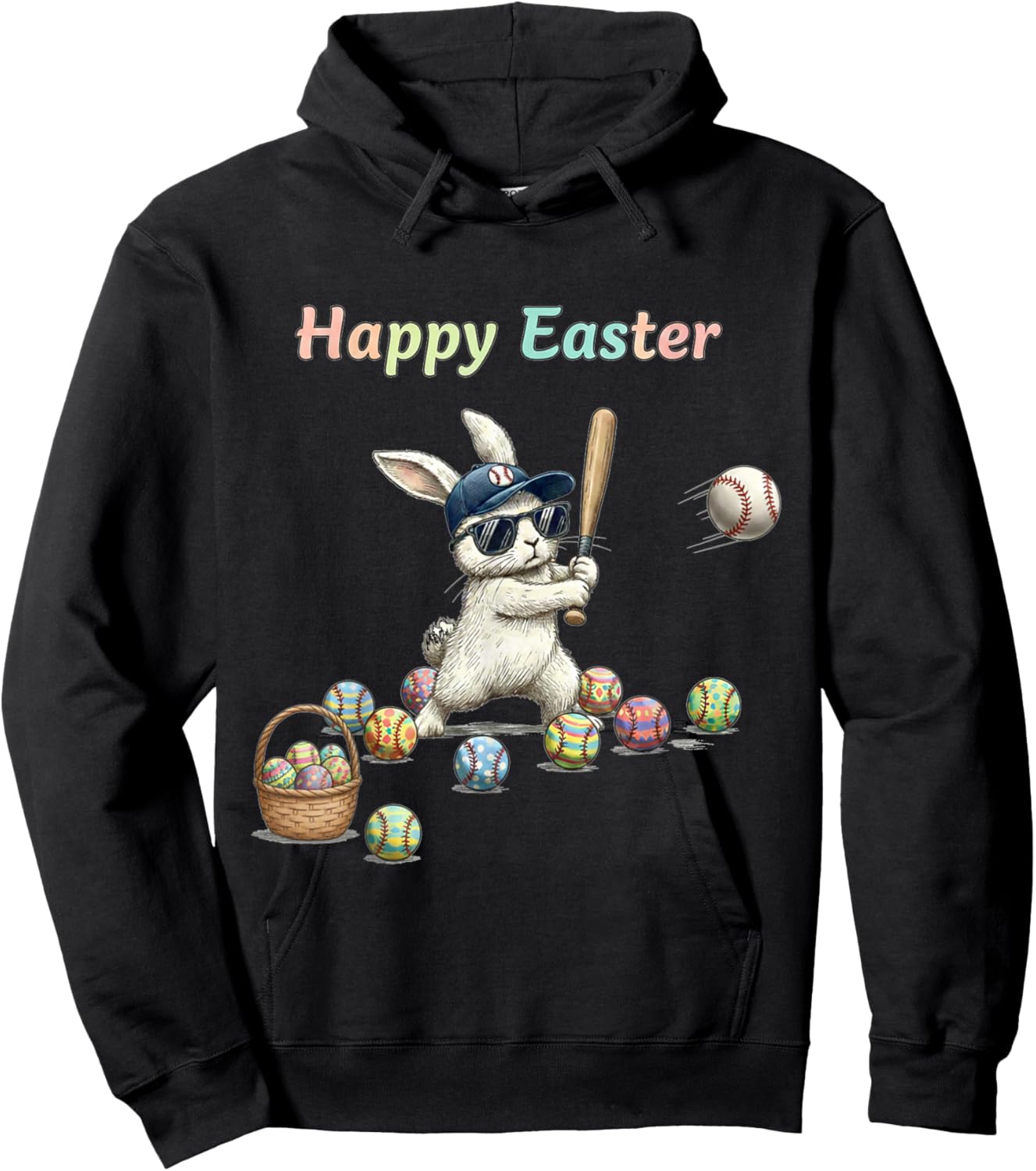 Happy Easter Bunny Playing Baseball Easter Rabbit Sport Hoodie - Hoodie | Black