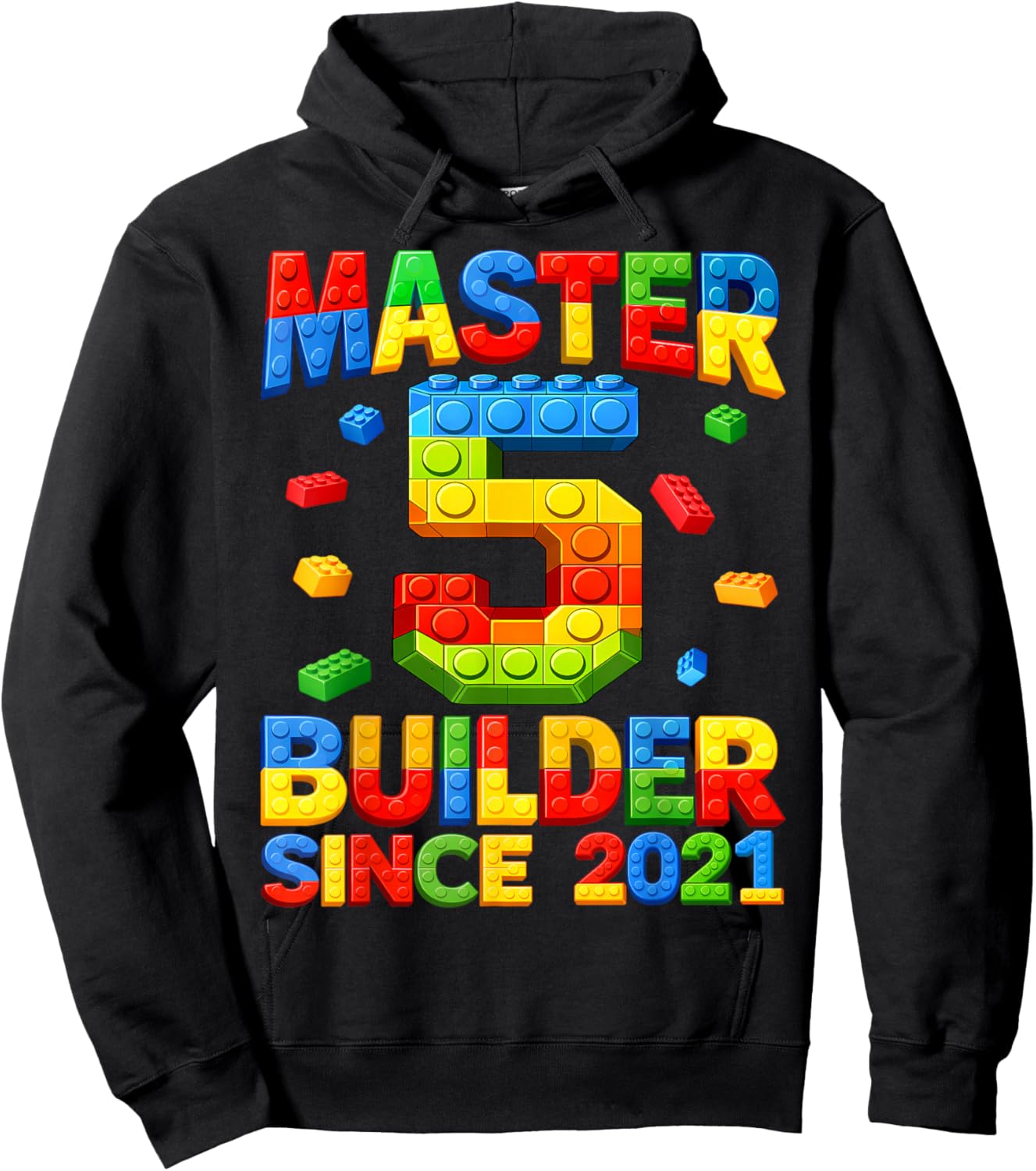 Master Builder 5th Birthday 2021 5 Years Old Building Brick Hoodie - Hoodie | Black