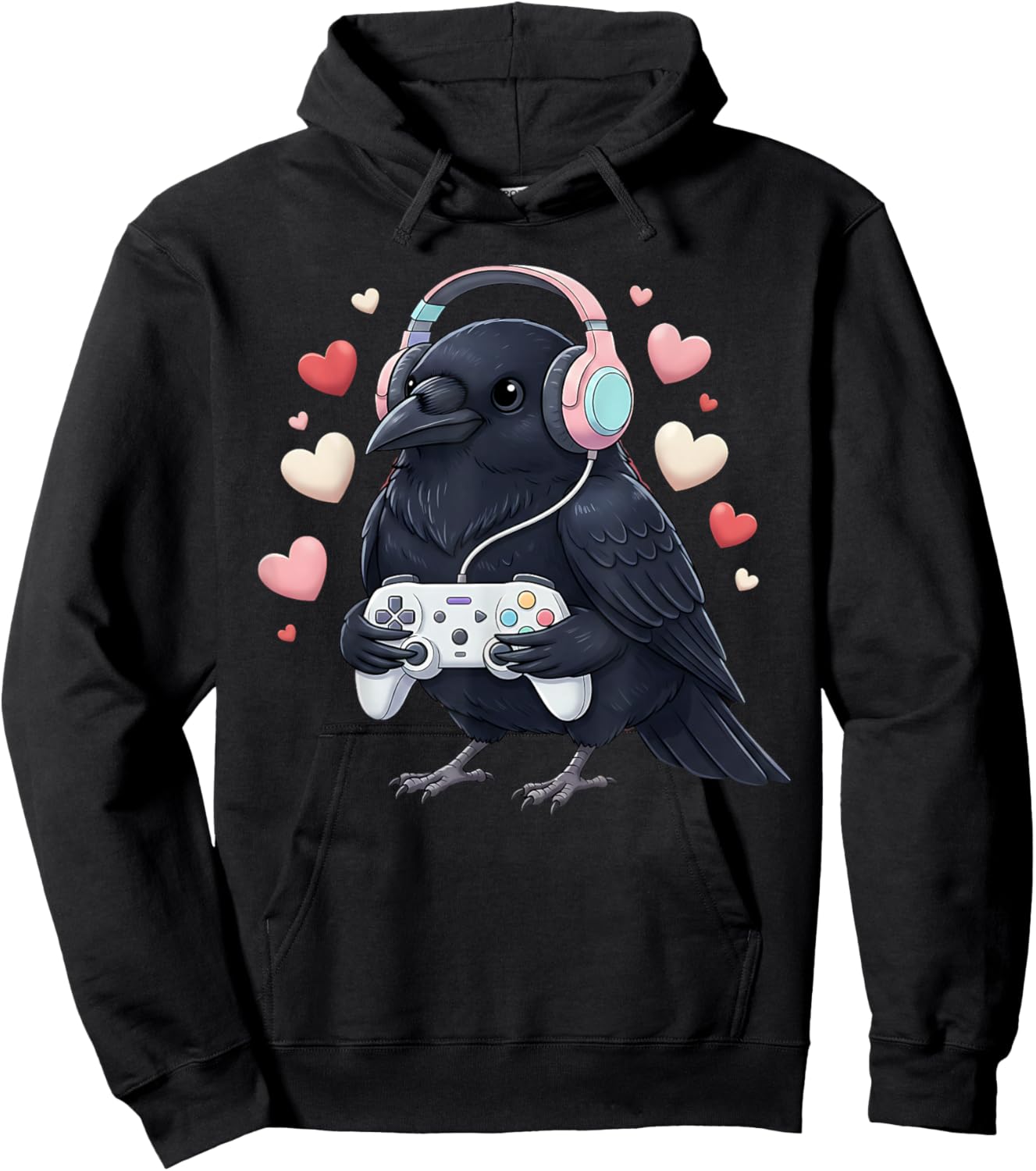 Funny Crow Bird Gamer Gaming Video Games Valentines Day Hoodie - Hoodie | Black