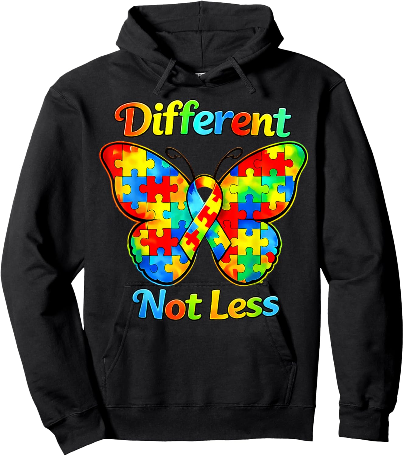 Autism Awareness Different Not Less Butterfly Cute Colorful Hoodie - Hoodie | Black