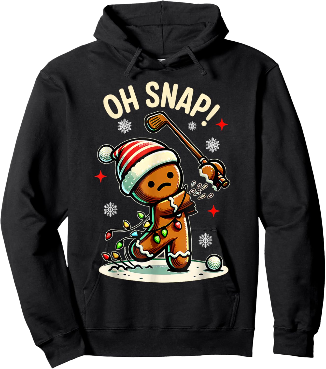 Oh Snap Gingerbreadman Golfer Golf Christmas Golfing Hoodie - Hoodie | Black