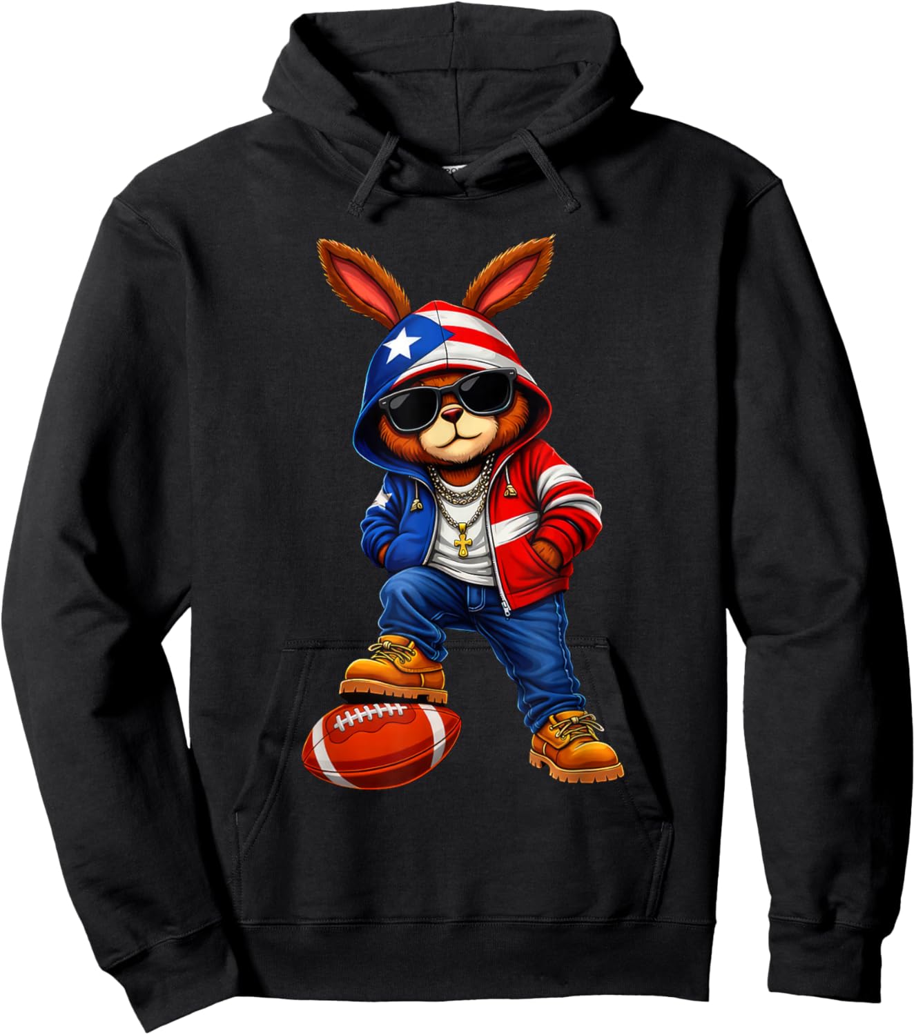 Cool Bunny Puerto Flag Gift Women Kid Boy Girl Hoodie - Hoodie | Black