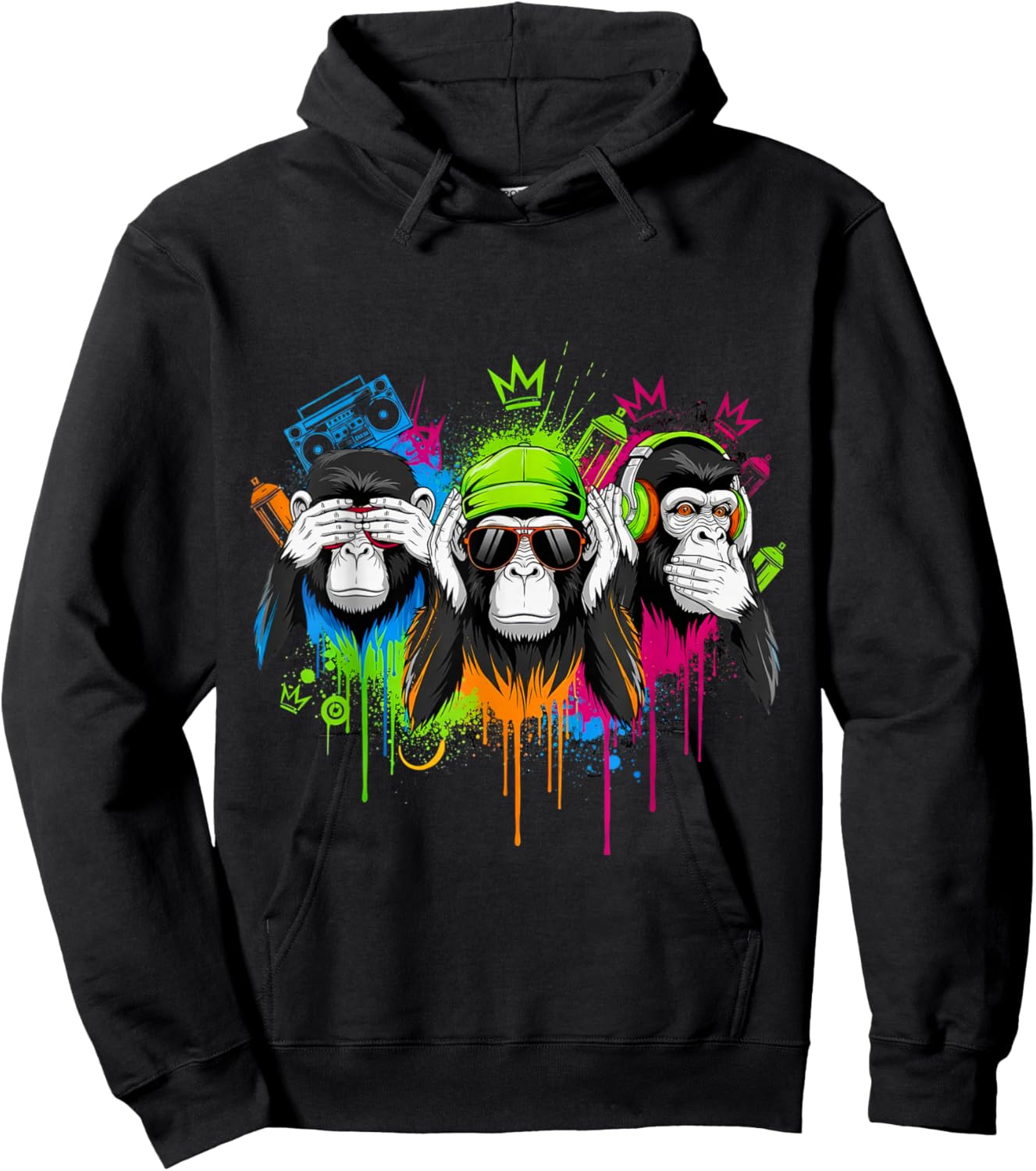 Three Wise Monkeys Urban Graffiti Street Art Style Hoodie - Hoodie | Black