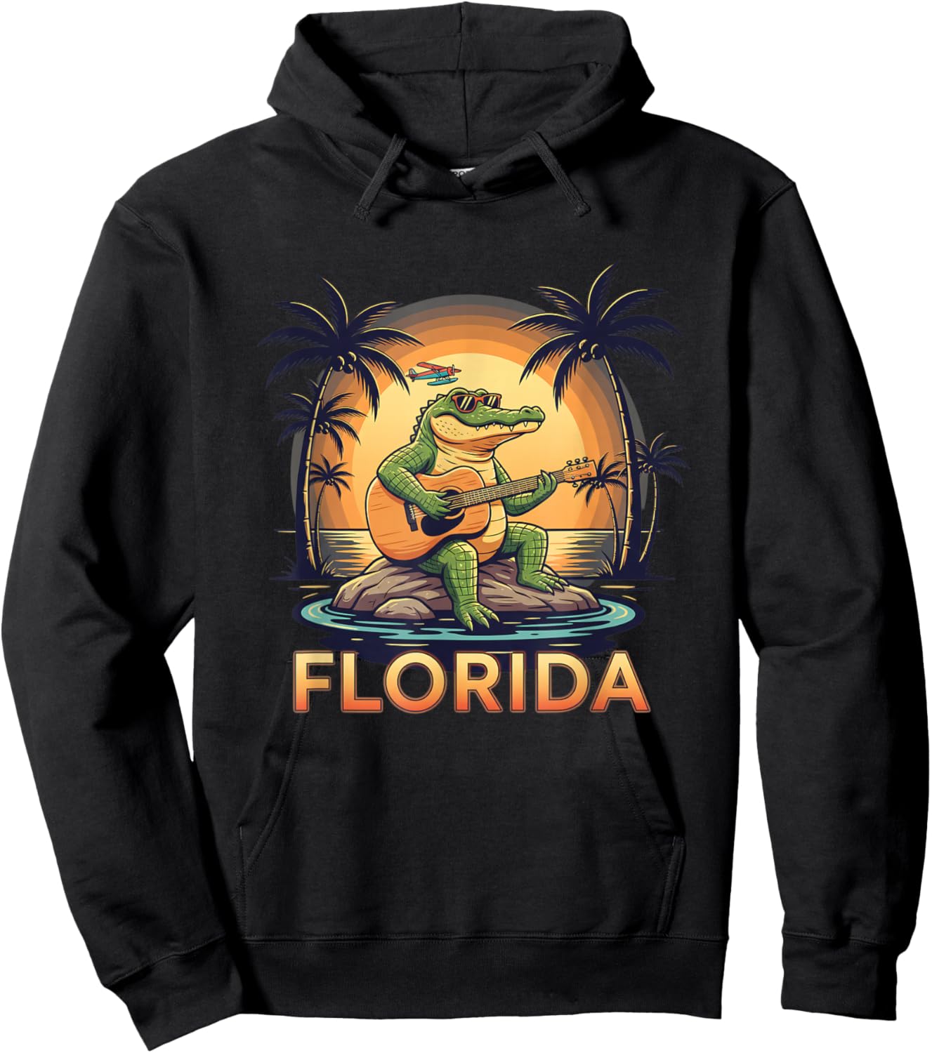 US States Florida Gator Sunset, & Palm Tree Hoodie - Hoodie | Black