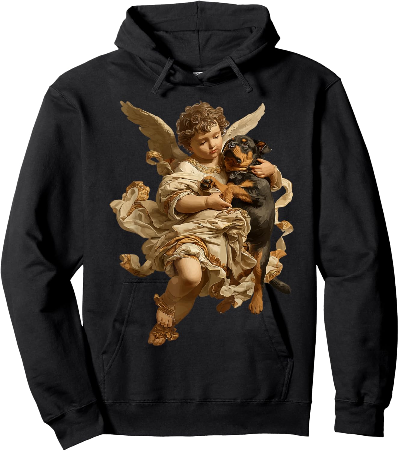 Cherub Angel with Rottweiler Dog Baroque Renaissance Art Hoodie - Hoodie | Black