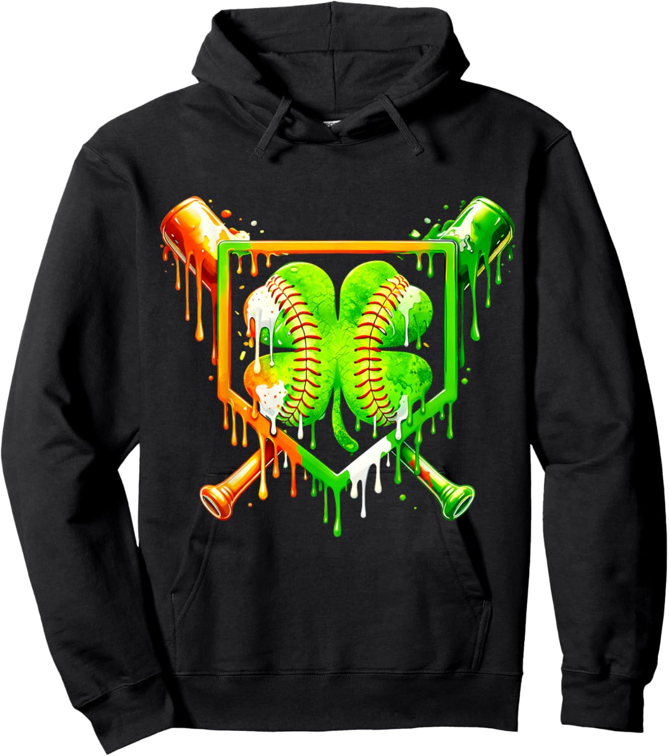 Drip St Patricks Day Shamrock Baseball Sport Kids Boys Men Hoodie - Hoodie | Black