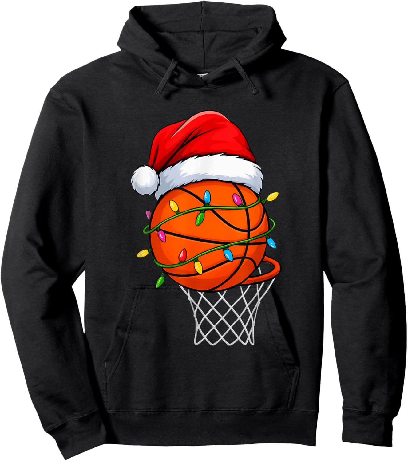 Basketball Christmas Lights Santa Hat Sports Lover Game Day Hoodie - Hoodie | Black