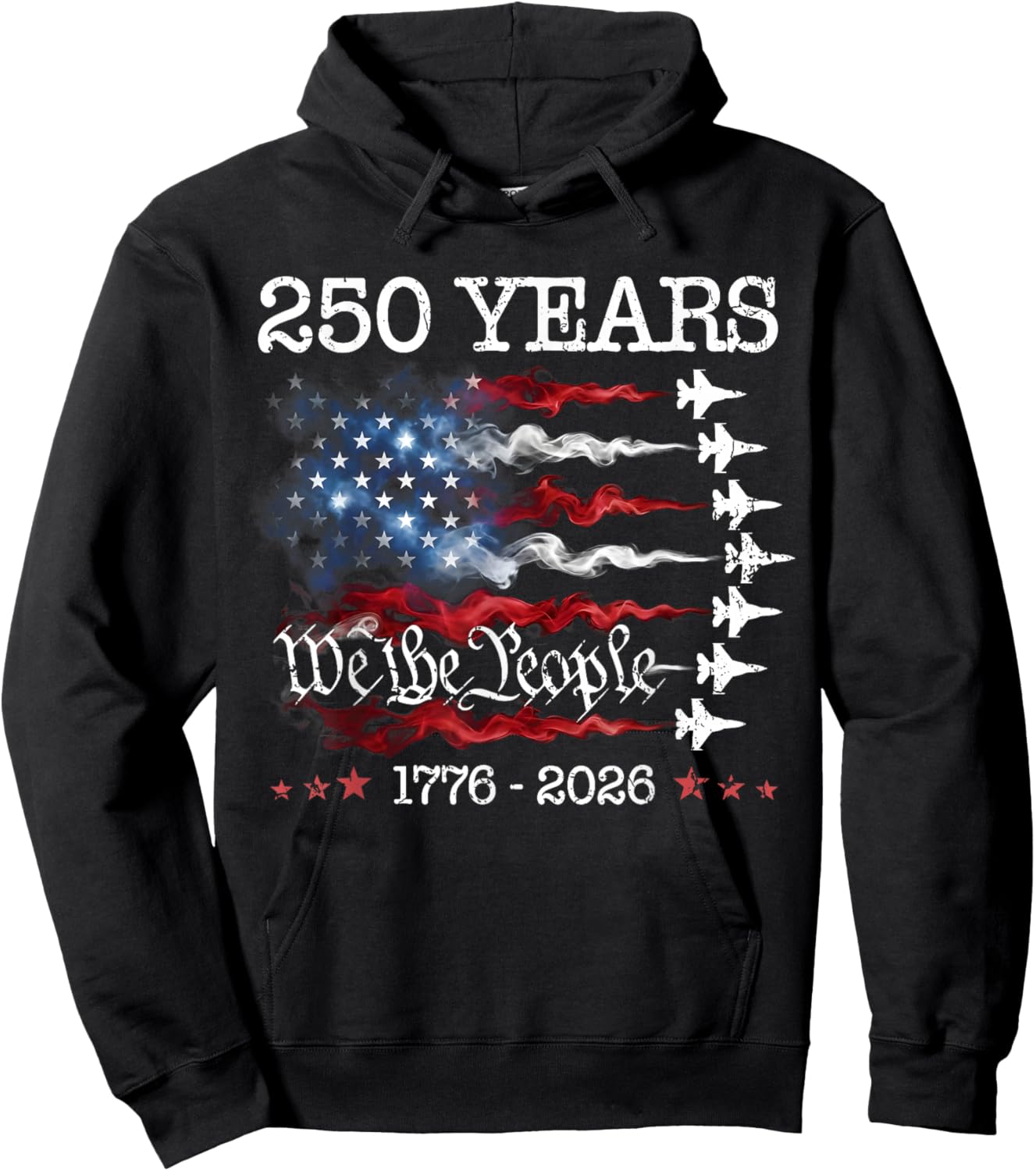 Vintage 250 Years 1776-2026 Flag USA Fighter Jets 4th July Hoodie - Hoodie | Black