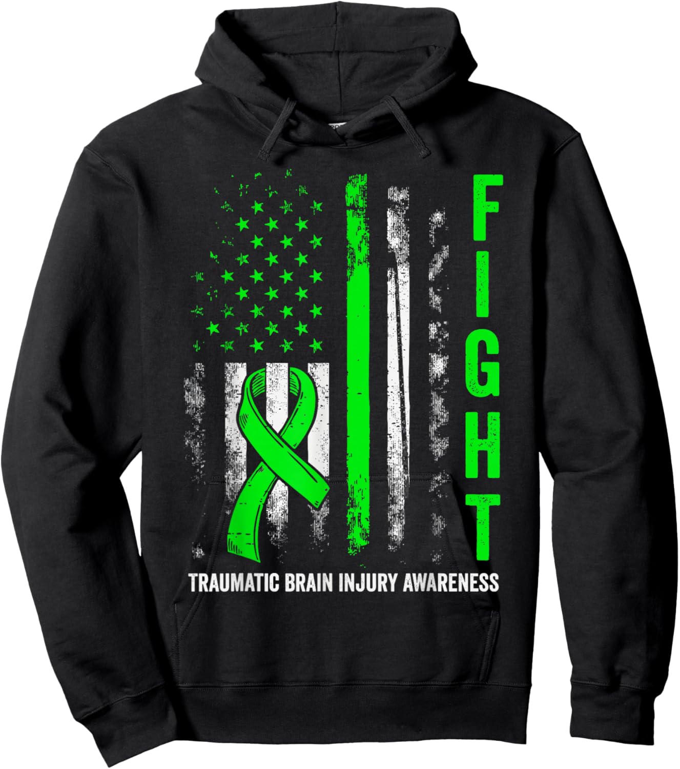 American US Flag Fight Traumatic Brain Injury Awareness Hoodie - Hoodie | Black