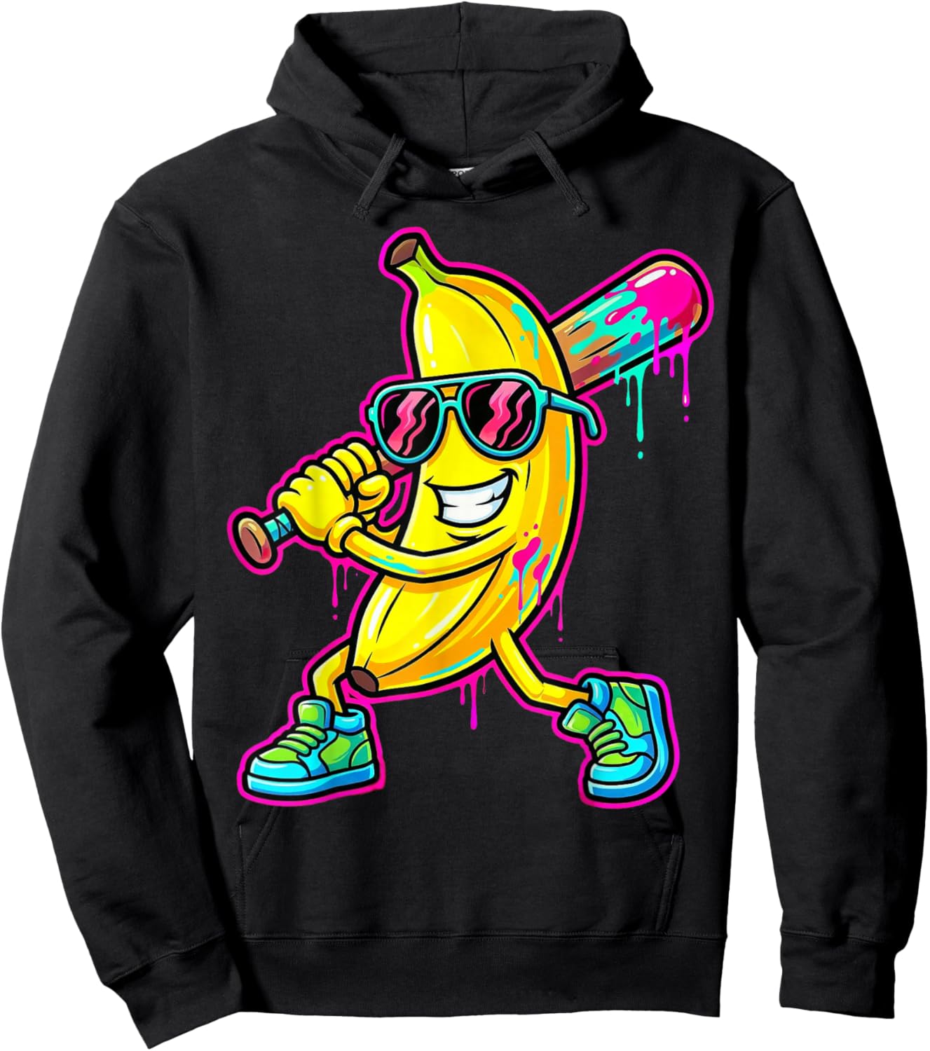 Banana Funny Baseball Drip Ice Cream Kids Youth Boys Girls Hoodie - Hoodie | Black