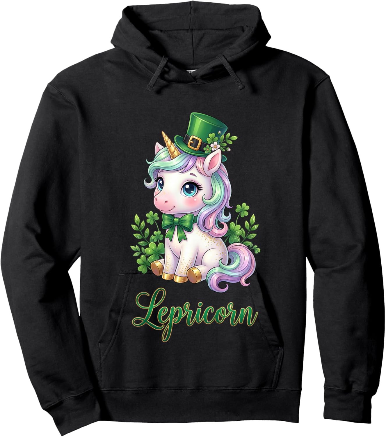 Retro Lepricorn Irish Unicorn Clover Festive for Kids Girls Hoodie - Hoodie | Black