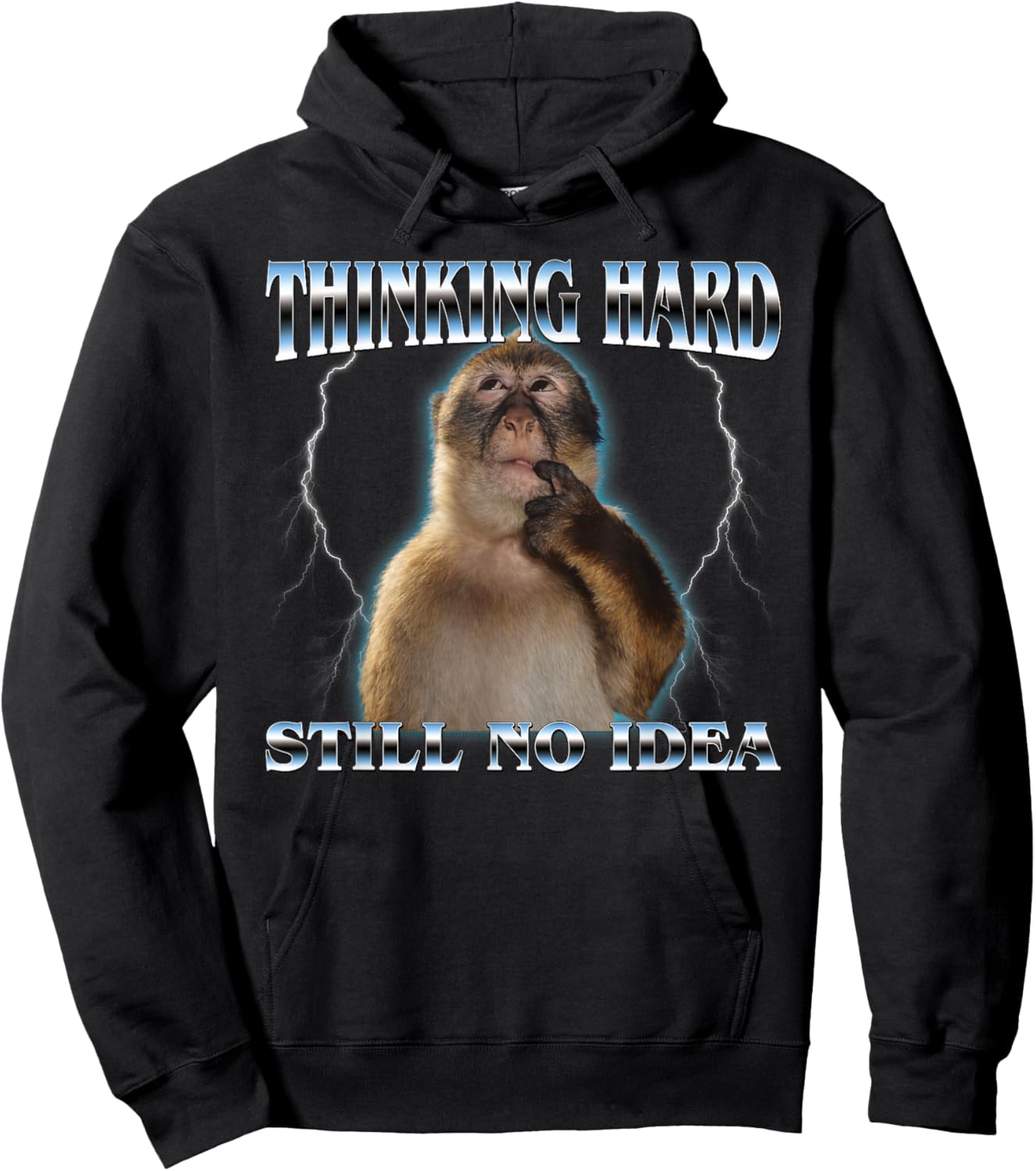 Thinking Monkey Funny Meme Cute Men Women Kids Hoodie - Hoodie | Black