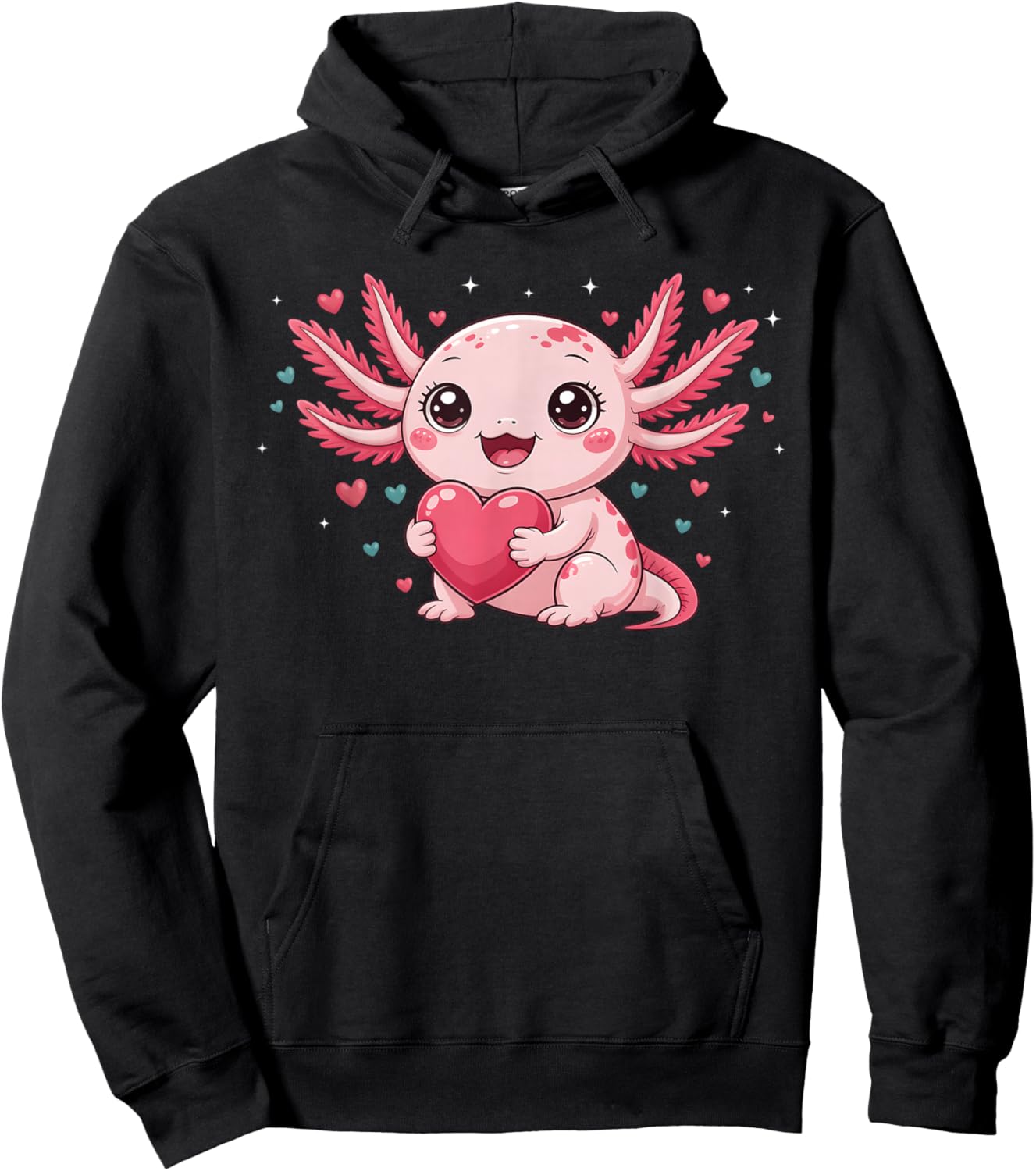 Valentine Cute Pink Axolotl Lovers Heart Girl Women Kid Hoodie - Hoodie | Black