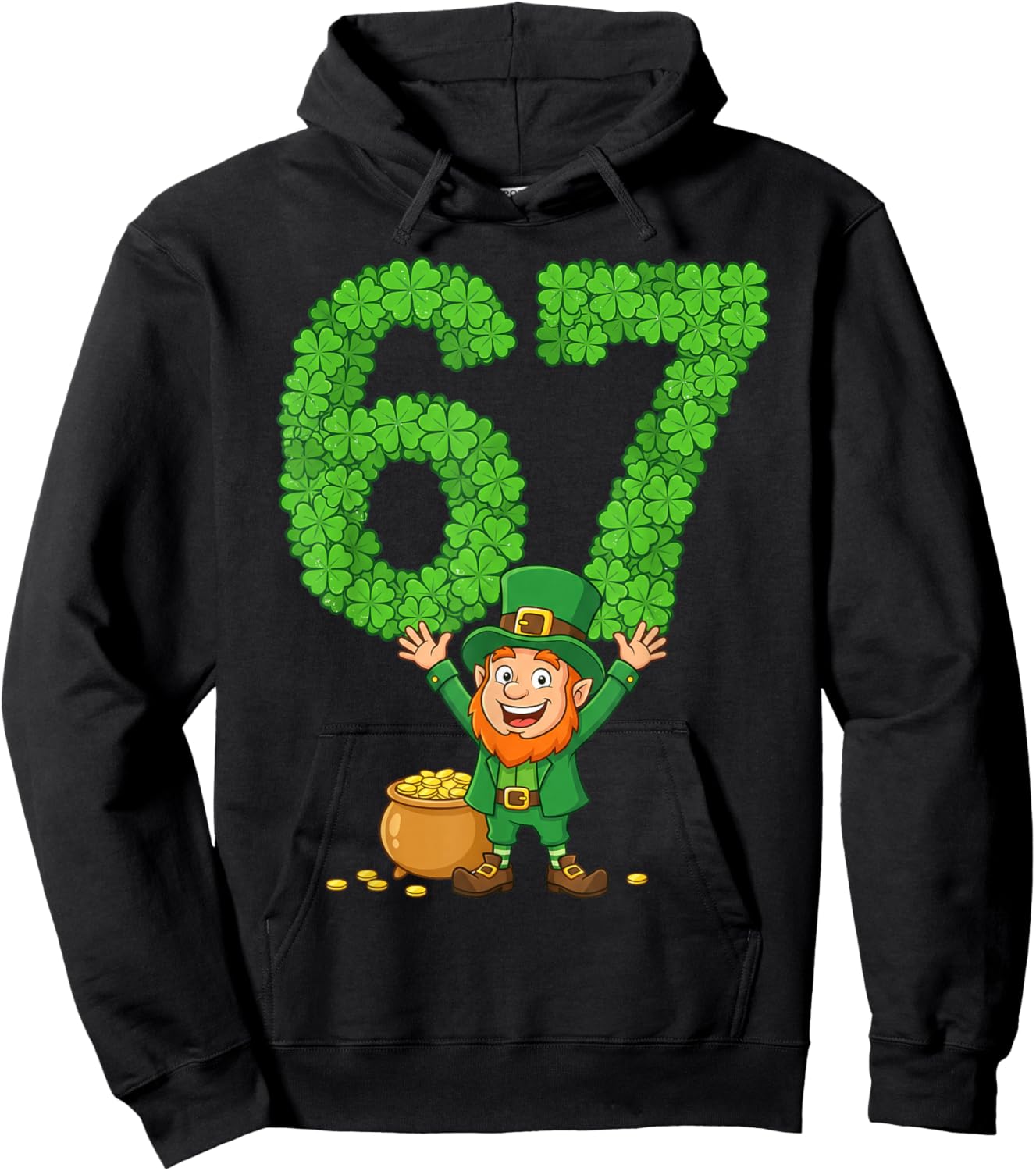 67 Bruh Shamrock Leprechaun Funny Six Seven St Patrick's Day Hoodie - Hoodie | Black