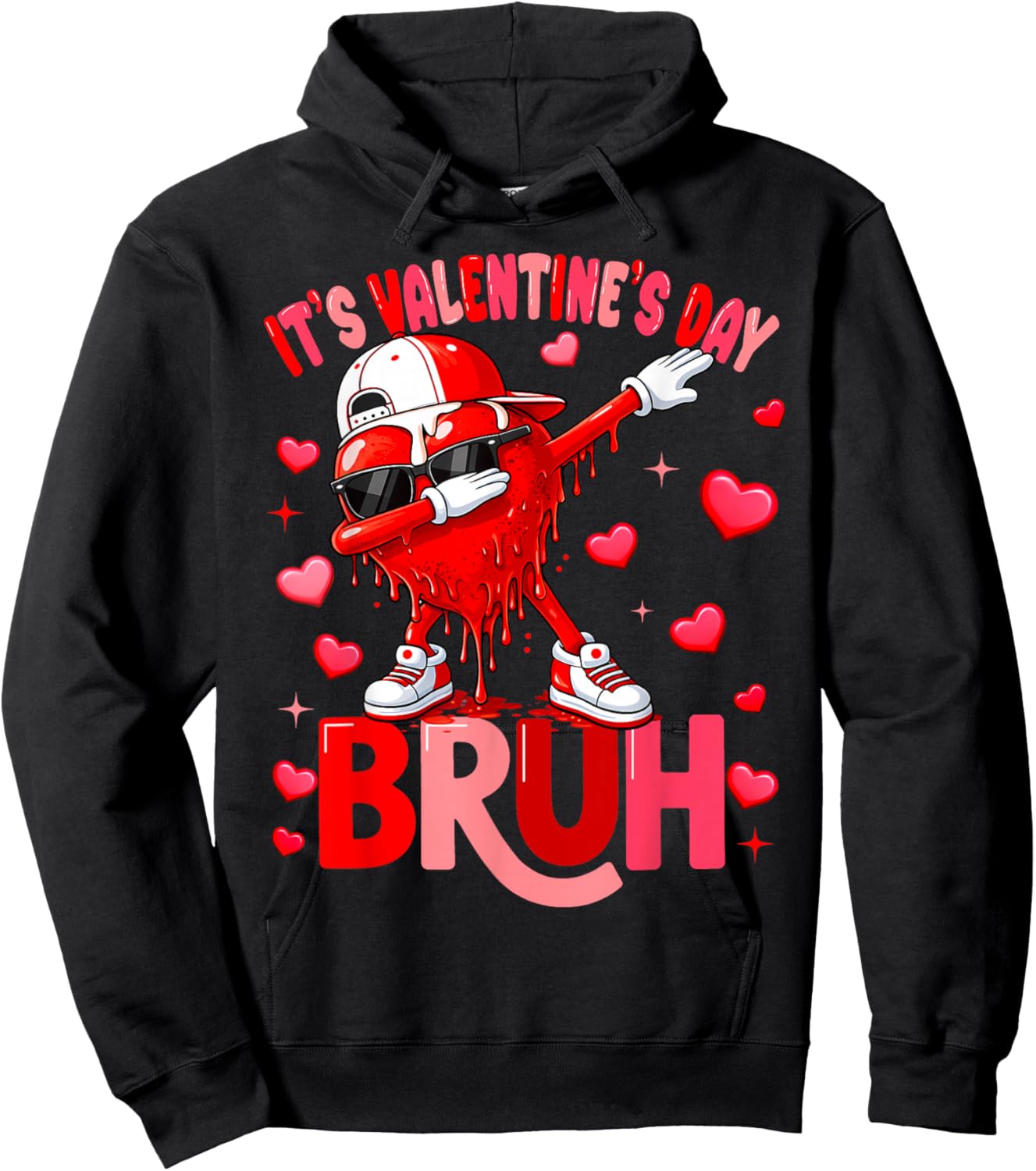 Bruh Valentines Day Boys Kids Drip Heart Funny Valentine Hoodie - Hoodie | Black