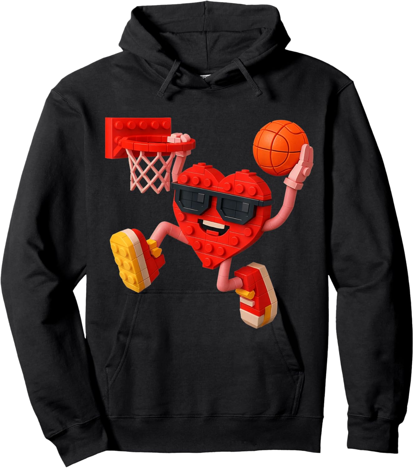 Basketball Heart Valentines Day Building Brick Boys Kids Hoodie - Hoodie | Black
