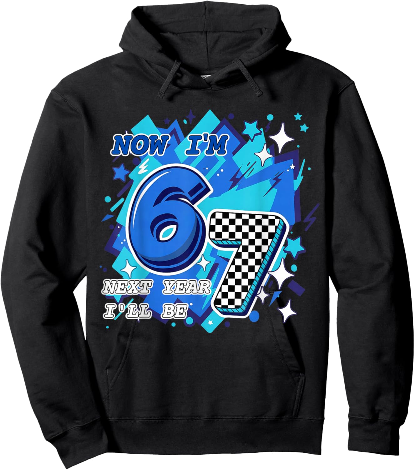 Blue Checkered Now I'm 6 Next Year I'll be 7 Birthday Boy Hoodie - Hoodie | Black