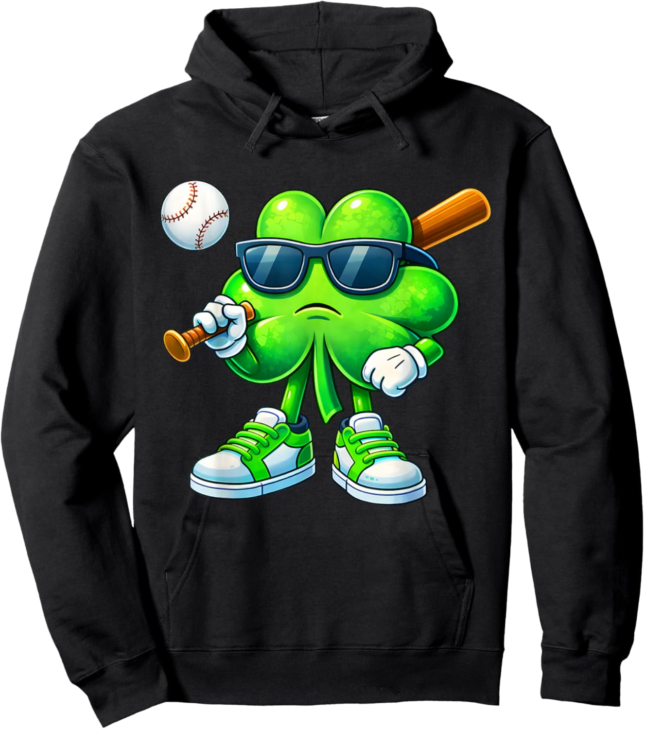 Shamrock Baseball Irish St Patricks Day Men Boy Kid Apparel Hoodie - Hoodie | Black