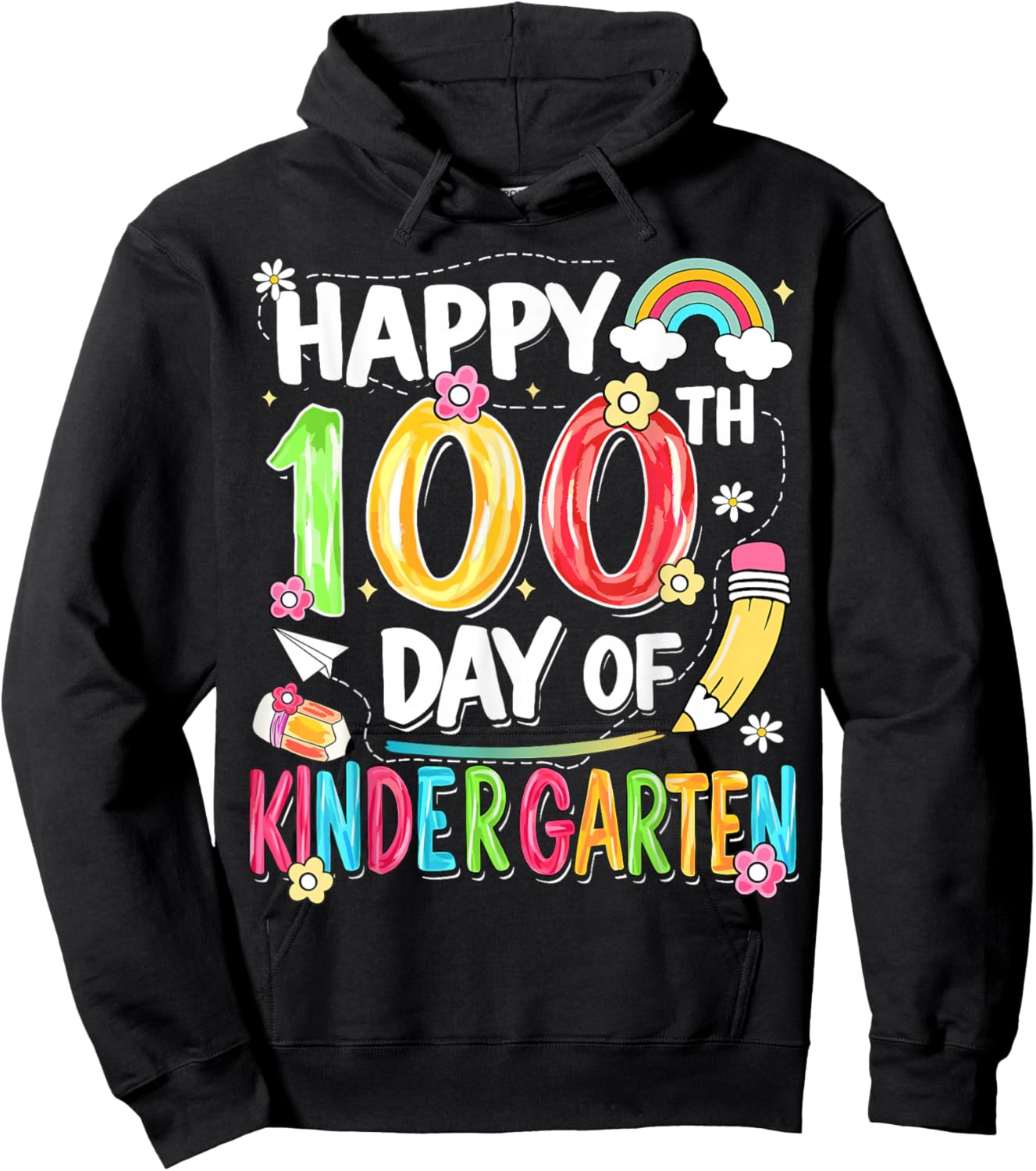 100th Day of School Kids Girls Kindergarten Teachers Hoodie - Hoodie | Black