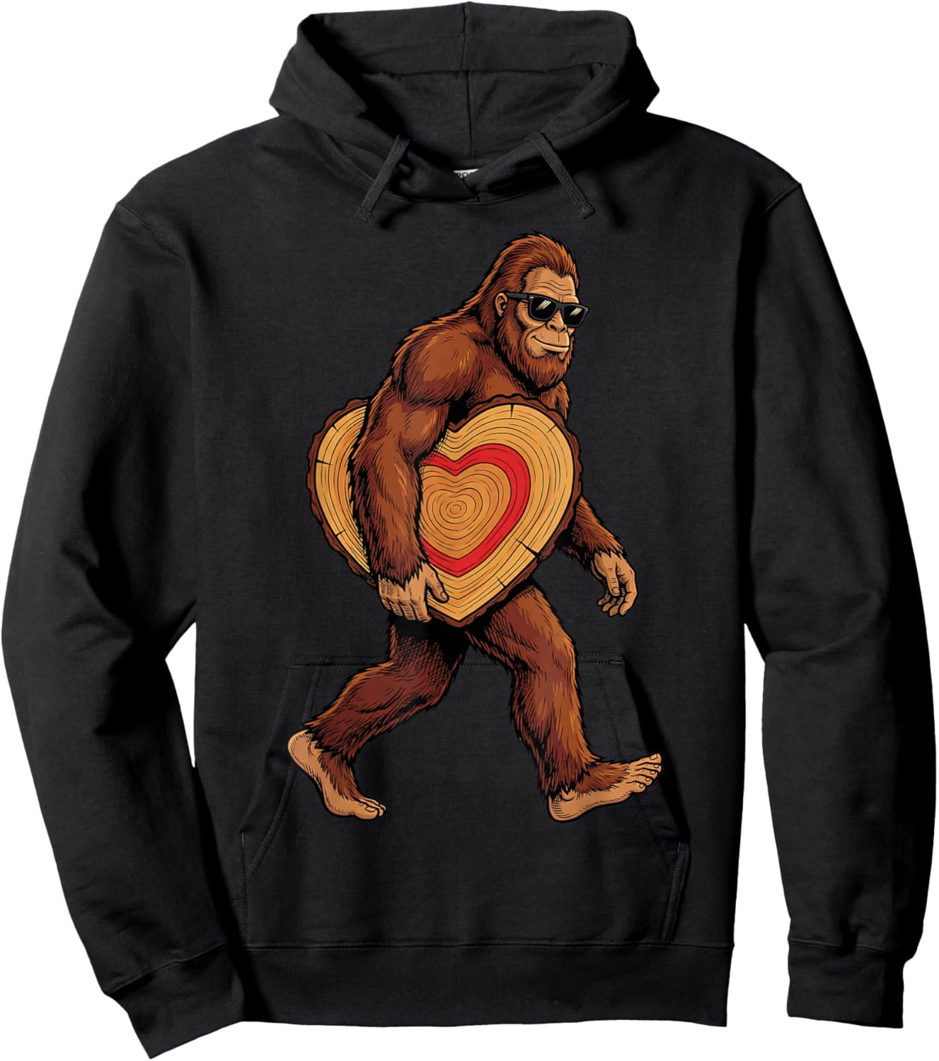 Funny Valentines Day Bigfoot Heart Sunglasses Sasquatch Hoodie - Hoodie | Black