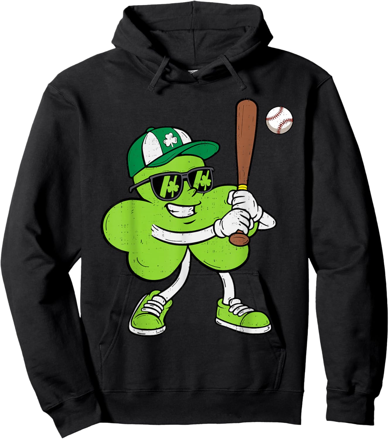Baseball Saint Patricks Day Boys Kids Sport Green Shamrock Hoodie - Hoodie | Black