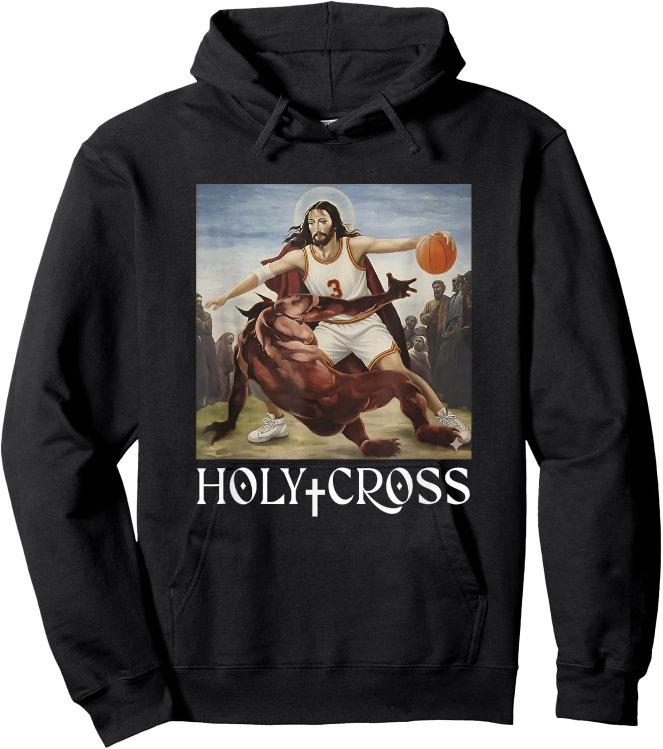 Funny Holy Cross Jesus Crossing Satan Basketball Christian Hoodie - Hoodie | Black