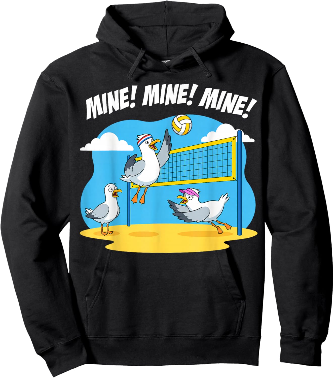 Volleyball Mine Mine Mine Seagull Funny Beach Hoodie - Hoodie | Black