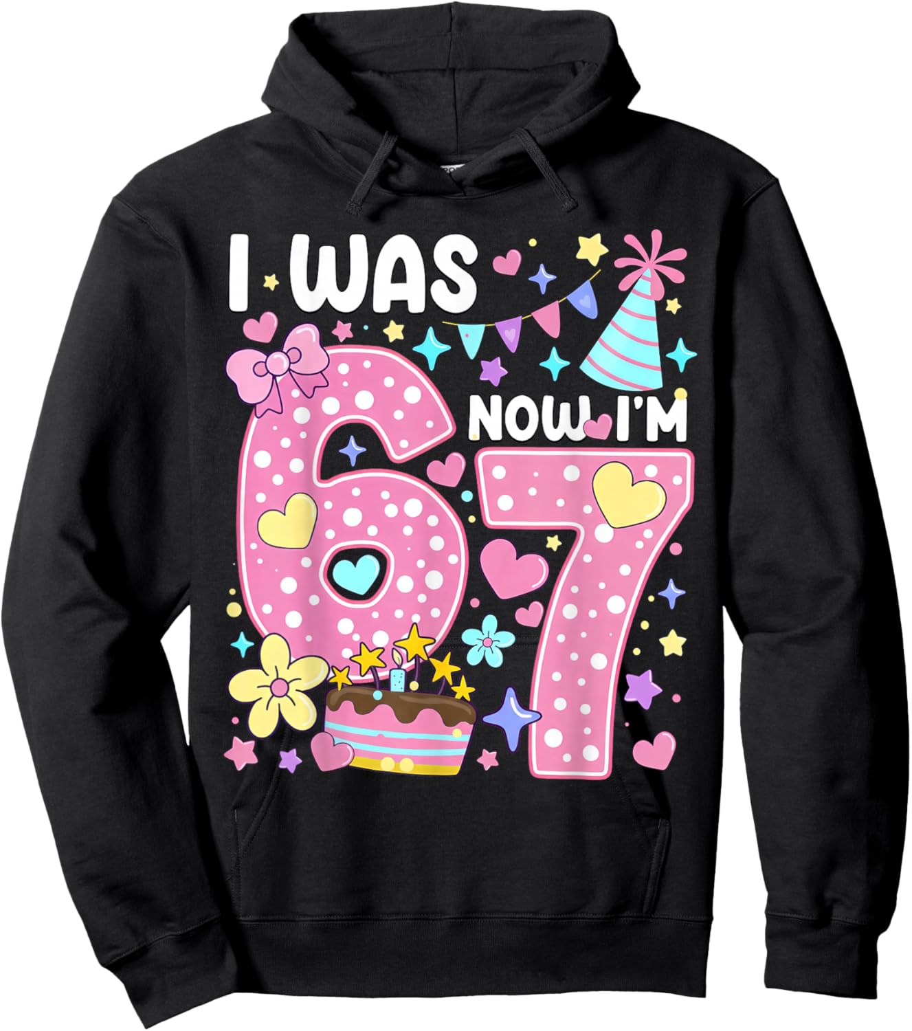 7 Year Old Birthday Girl I was 6 Now I'm 7 Meme 7th Birthday Hoodie - Hoodie | Black