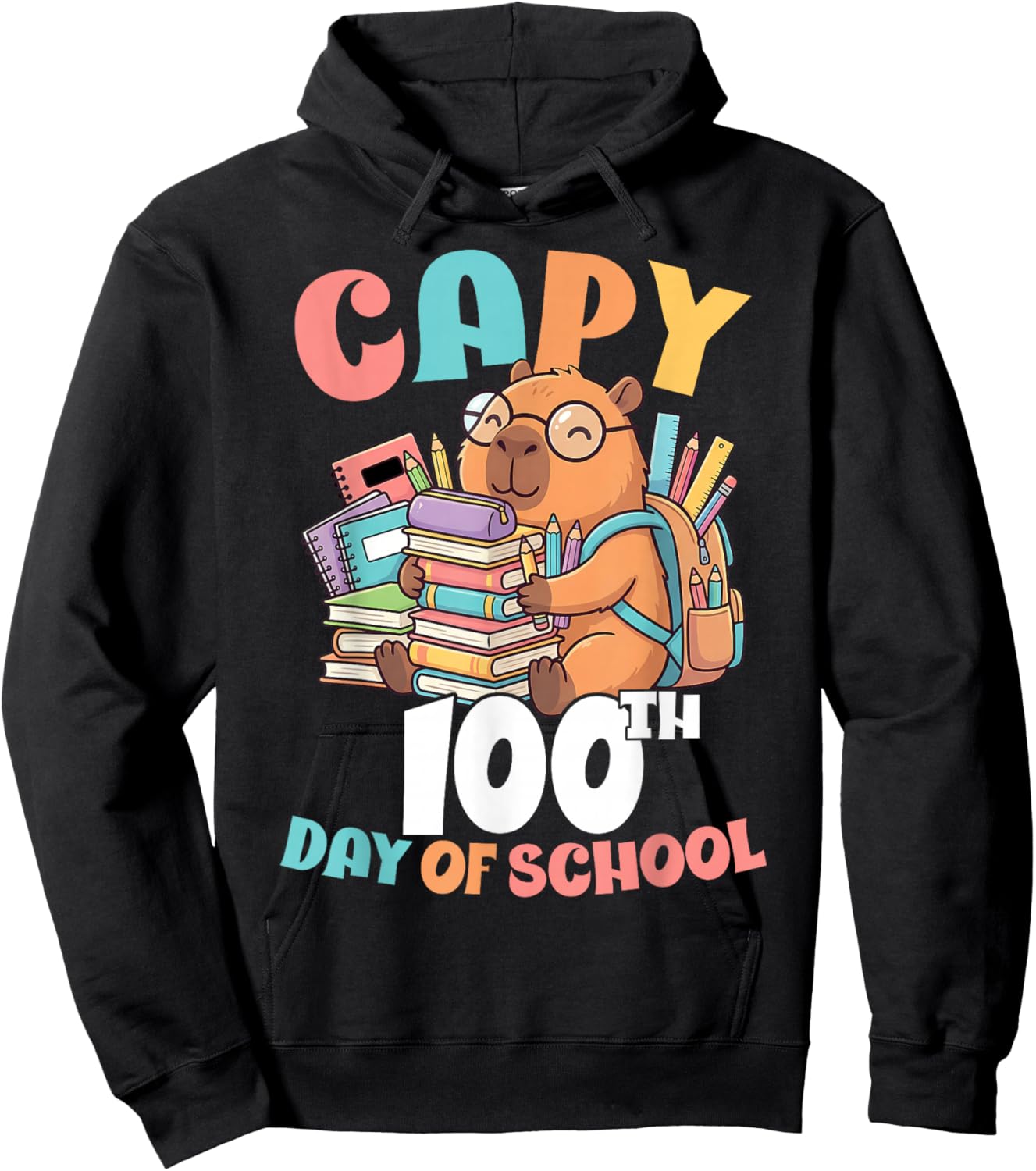 Capy 100th Day of School Capybara 100 Days of School Kids Hoodie - Hoodie | Black