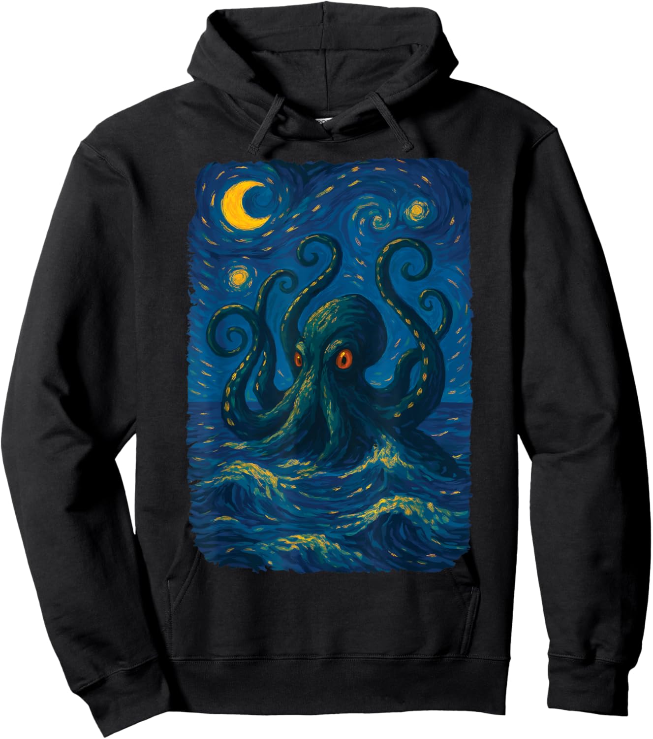 Starry Night Kraken Ocean Art Van Gogh Octopus Sea Monster Hoodie - Hoodie | Black