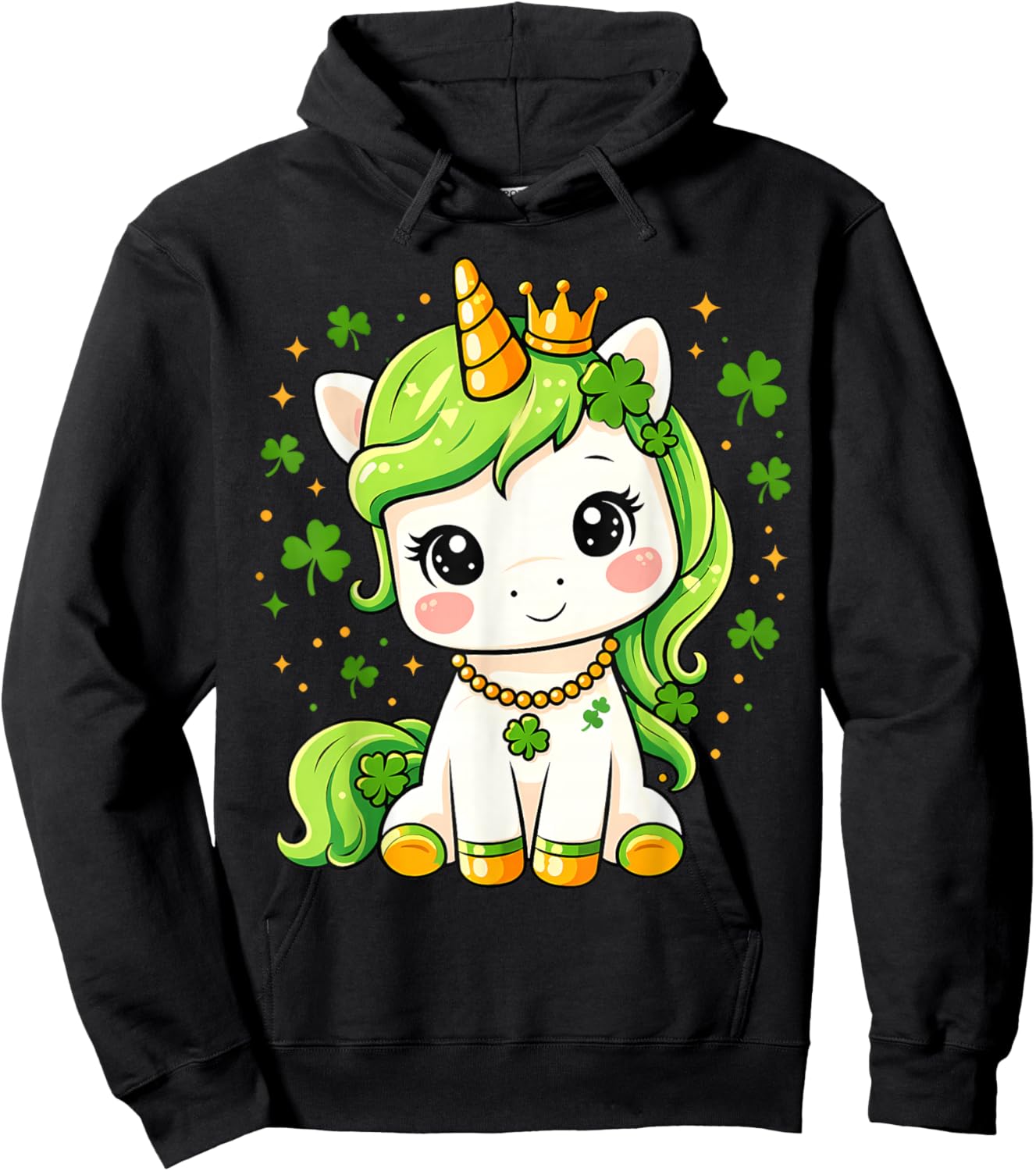 St Patricks Day Cute Unicorn Lepricorn St Pattys Girls Kids Hoodie - Hoodie | Black