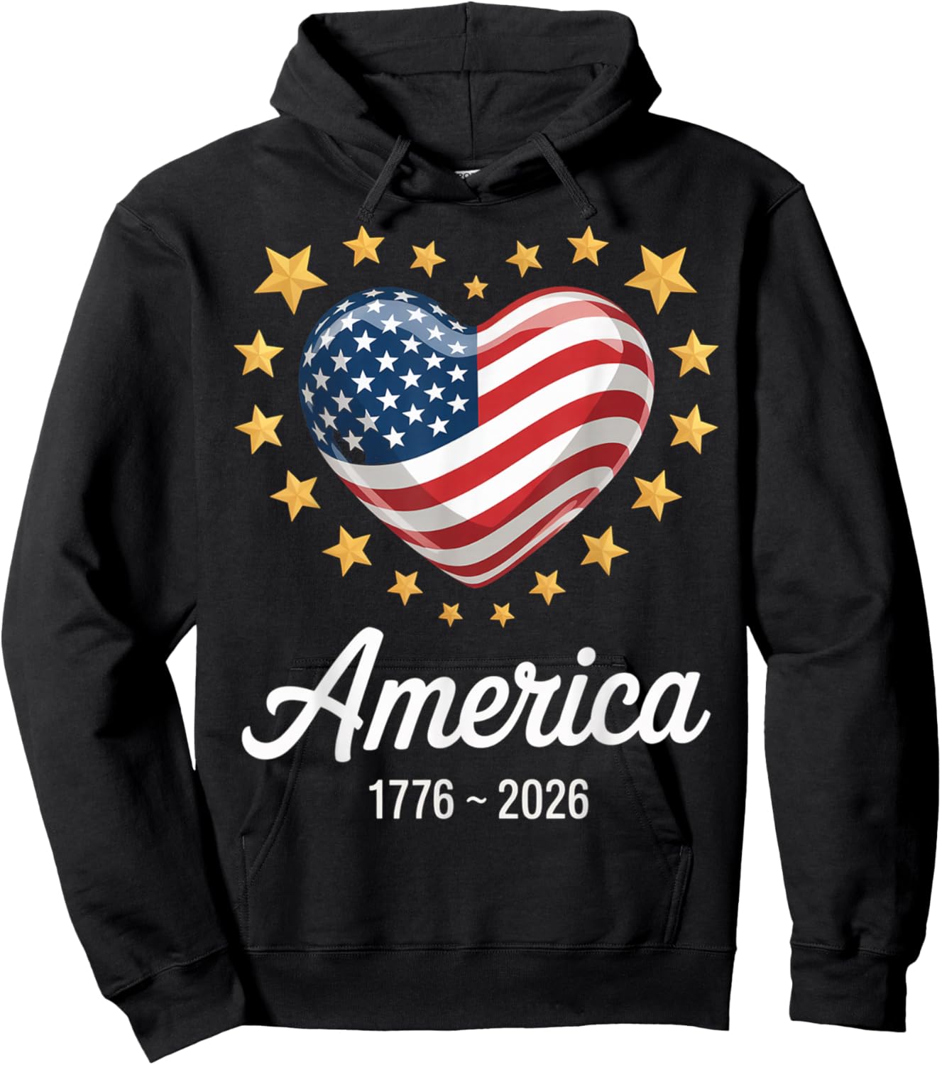 Flag Heart 1776 2026 July 4th 250th Birthday Hoodie - Hoodie | Black