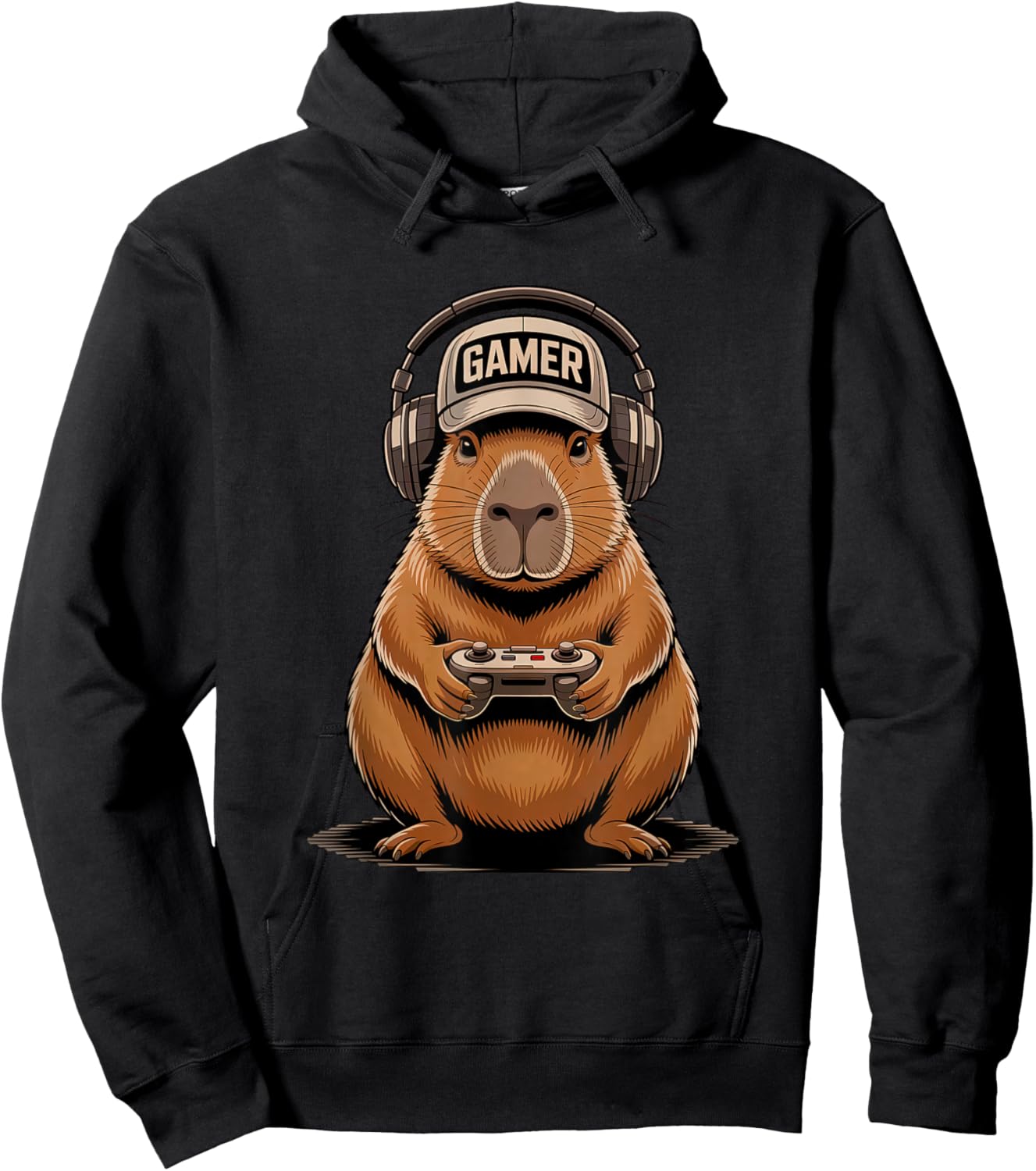 Funny Capybara Gamer Playing Video Games Kids Boys Girls Hoodie - Hoodie | Black