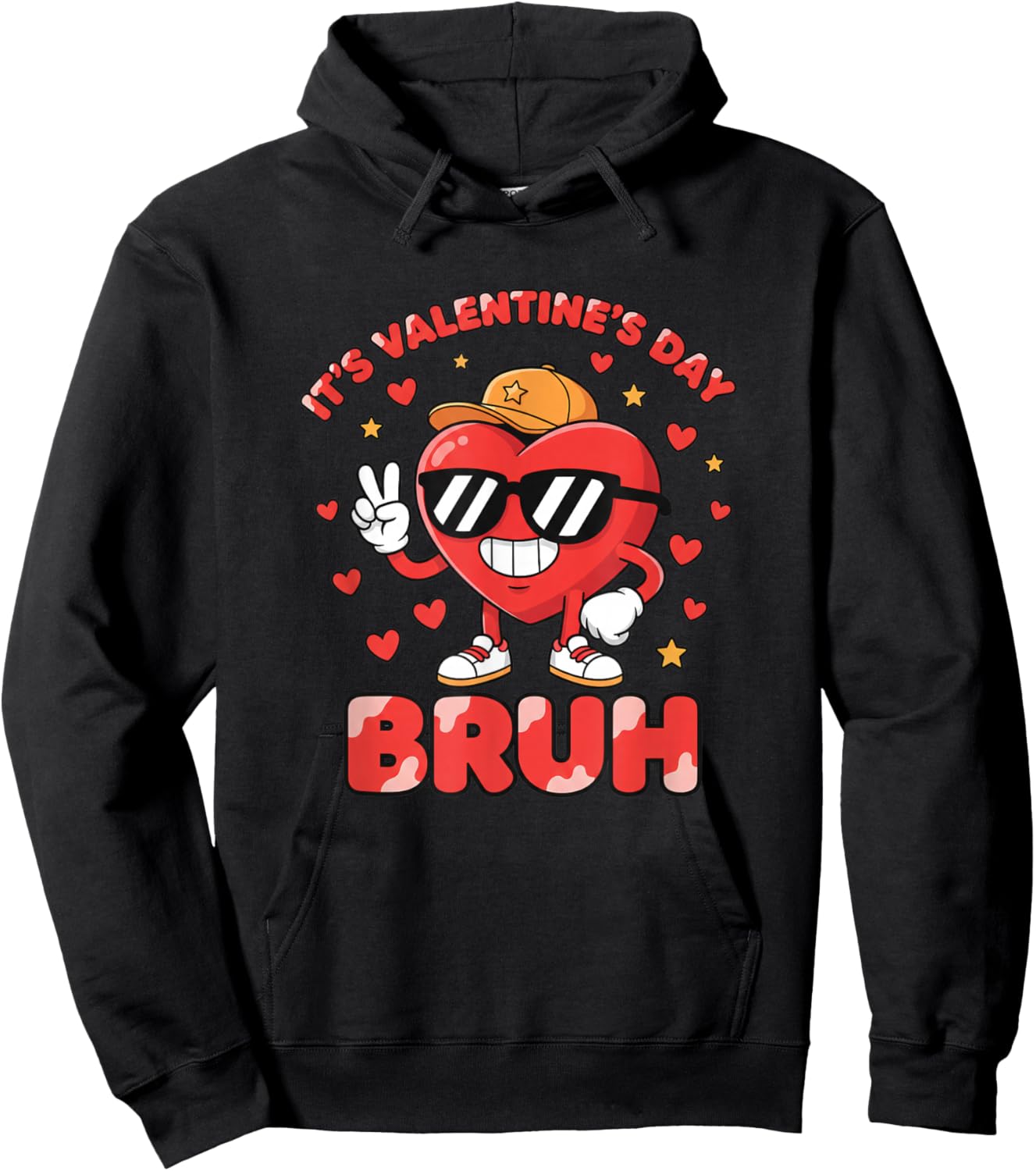 It's Valentine's Day Bruh Funny Kids Valentine Heart Cute Hoodie - Hoodie | Black