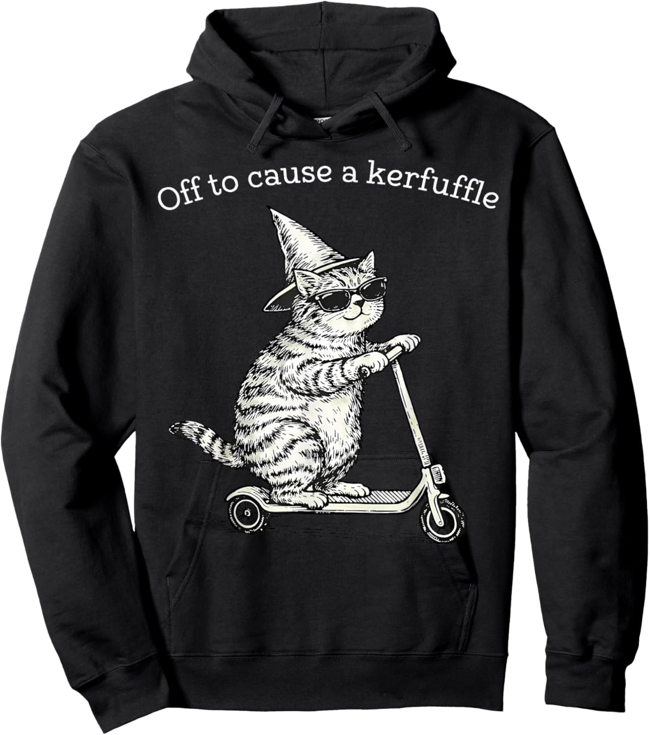 Off to Cause A Kerfuffle Funny Cat Scooter Wizard Men Women Hoodie - Hoodie | Black