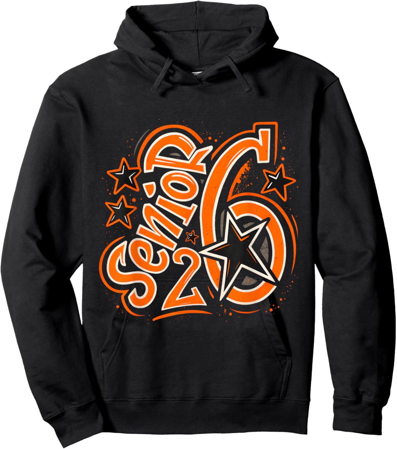 Senior 2026 Bold Orange Star Graffiti Graduation Art Hoodie - Hoodie | Black