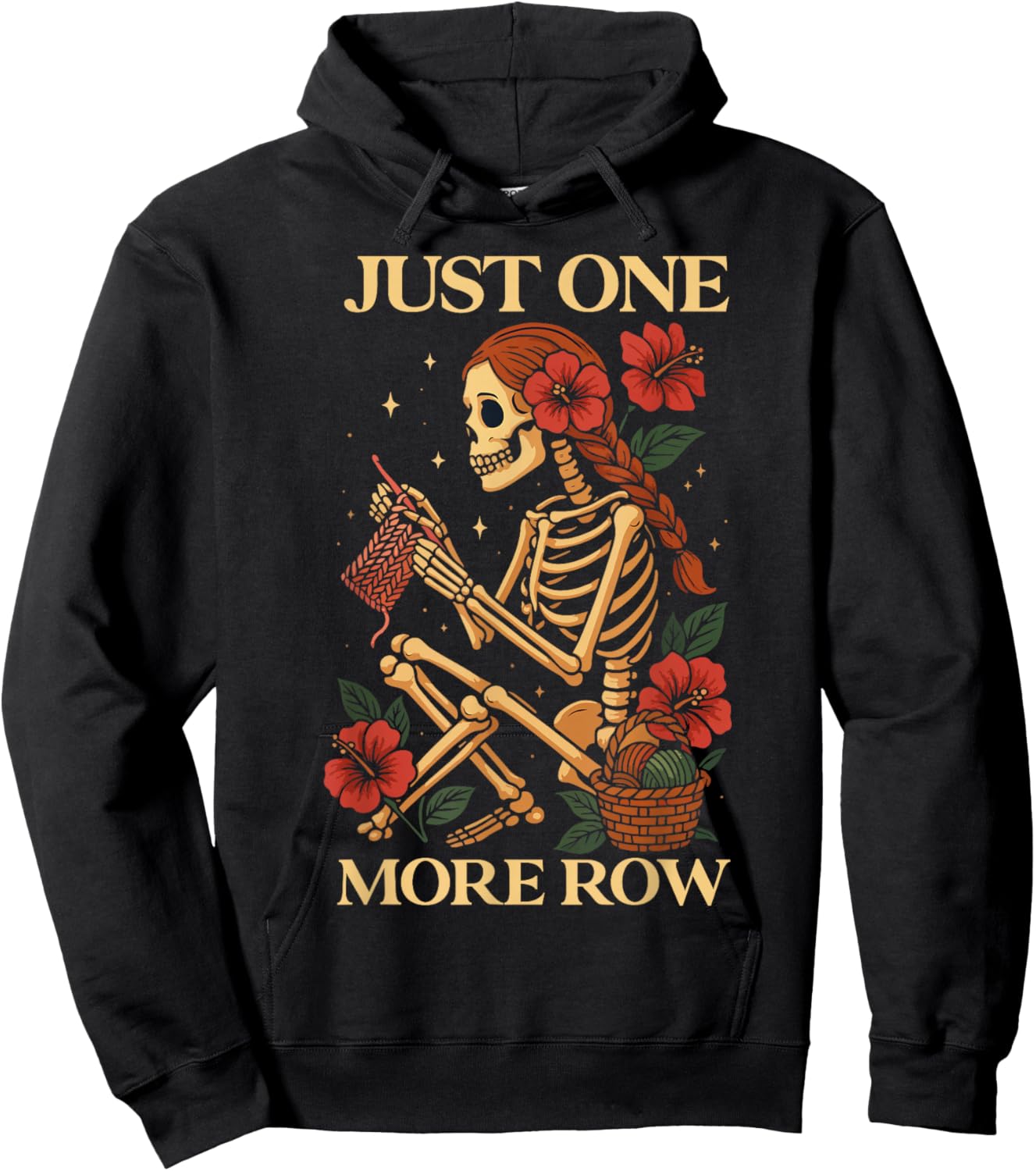 Just One More Row Funny Knitting Knitters Crocheting Crochet Hoodie - Hoodie | Black