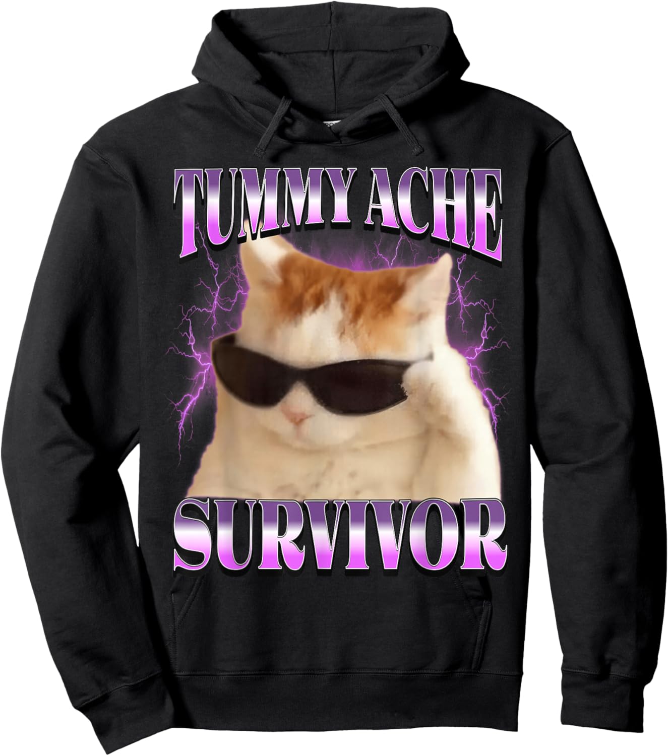 I Survived Today's Tummy Ache Cat Meme Funny Cats Hoodie - Hoodie | Black