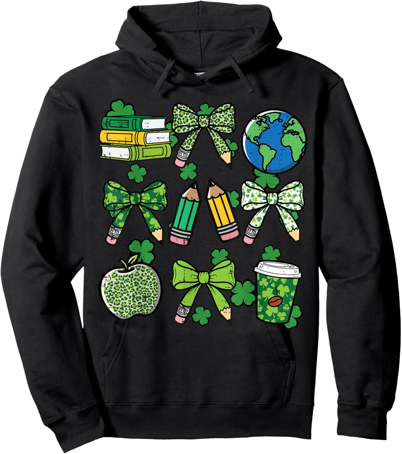 St Patricks Day Teacher Pencil Bow Saint Pattys Women Men Hoodie - Hoodie | Black