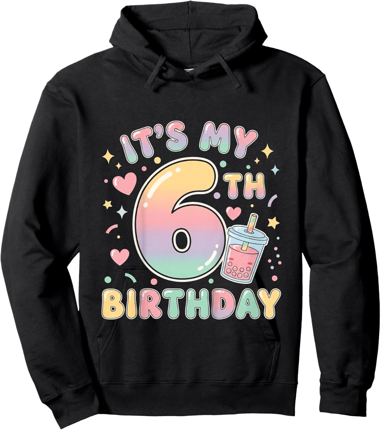 It's My 6th Birthday Bubble Boba Tea Party 6 Year Old Girl Hoodie - Hoodie | Black