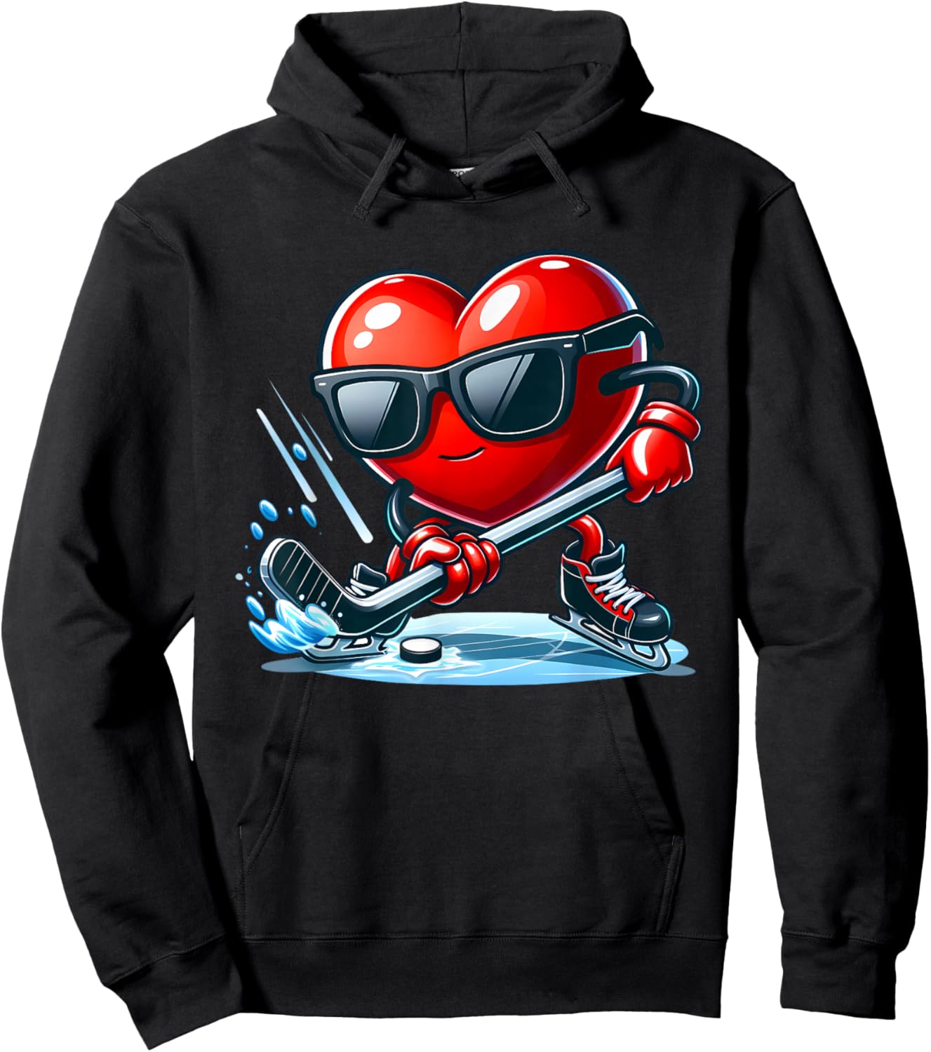 Funny Valentine Ice Hockey Player Red Hearts February 14 Hoodie - Hoodie | Black