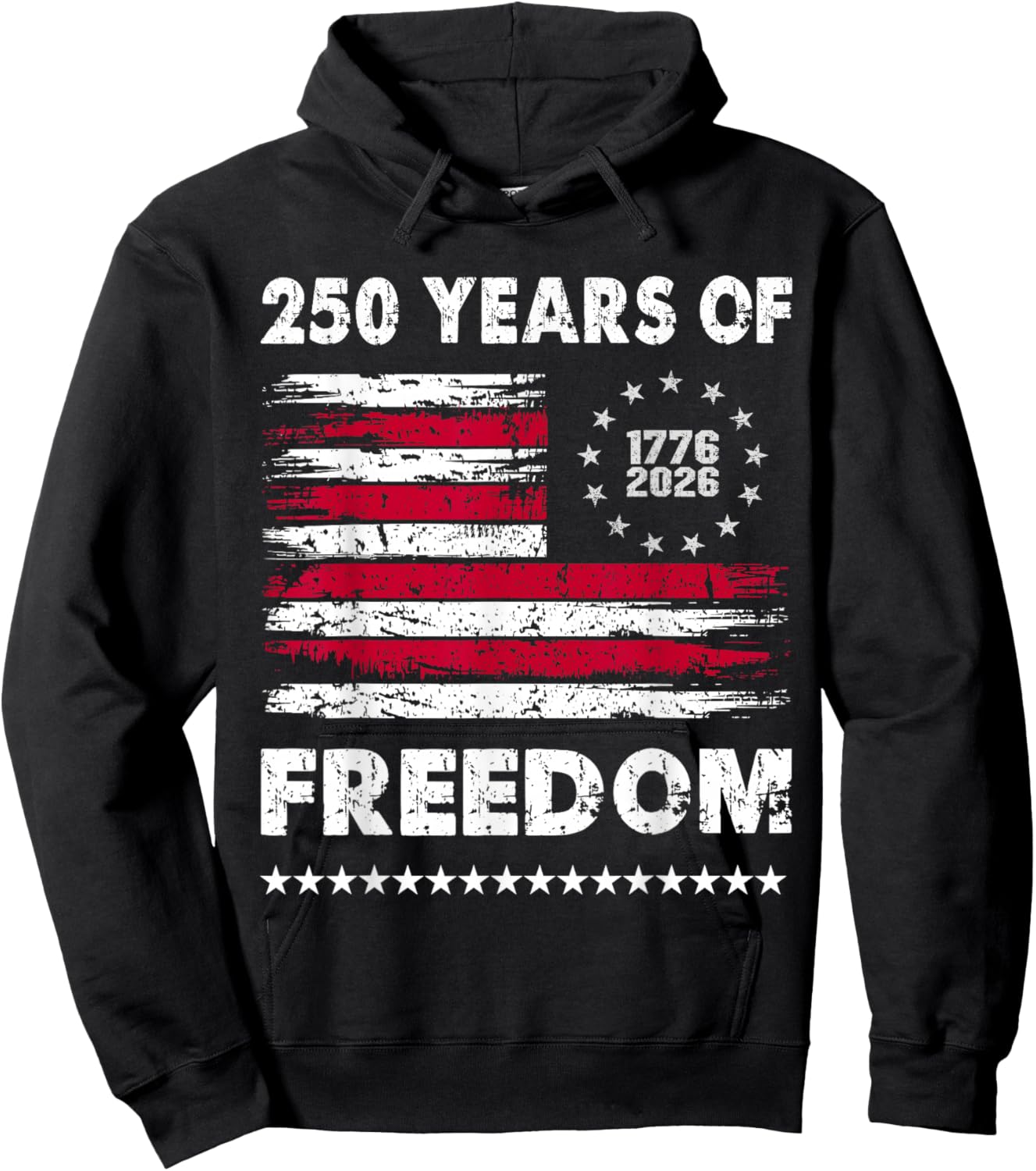 Vintage 250 Years of Freedom 1776 2026 American USA Flag Hoodie - Hoodie | Black