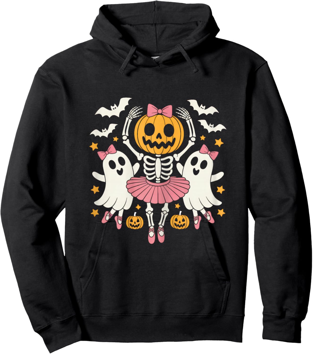 Cute Ballerina Skeleton Pumpkin Kawaii Ghost Ballet Dancer Hoodie - Hoodie | Black