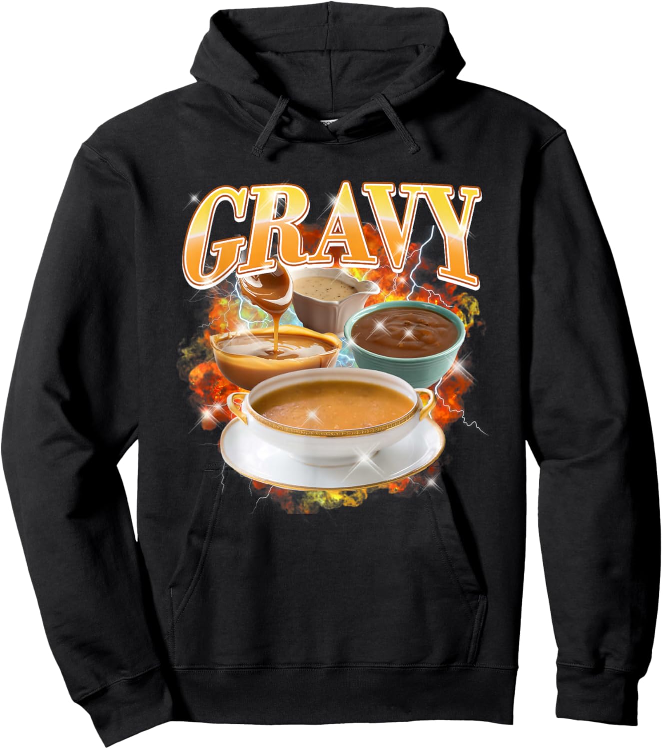 Thanksgiving Gravy Bootleg 90's Rap Rock Vintage Funny Hoodie - Hoodie | Black