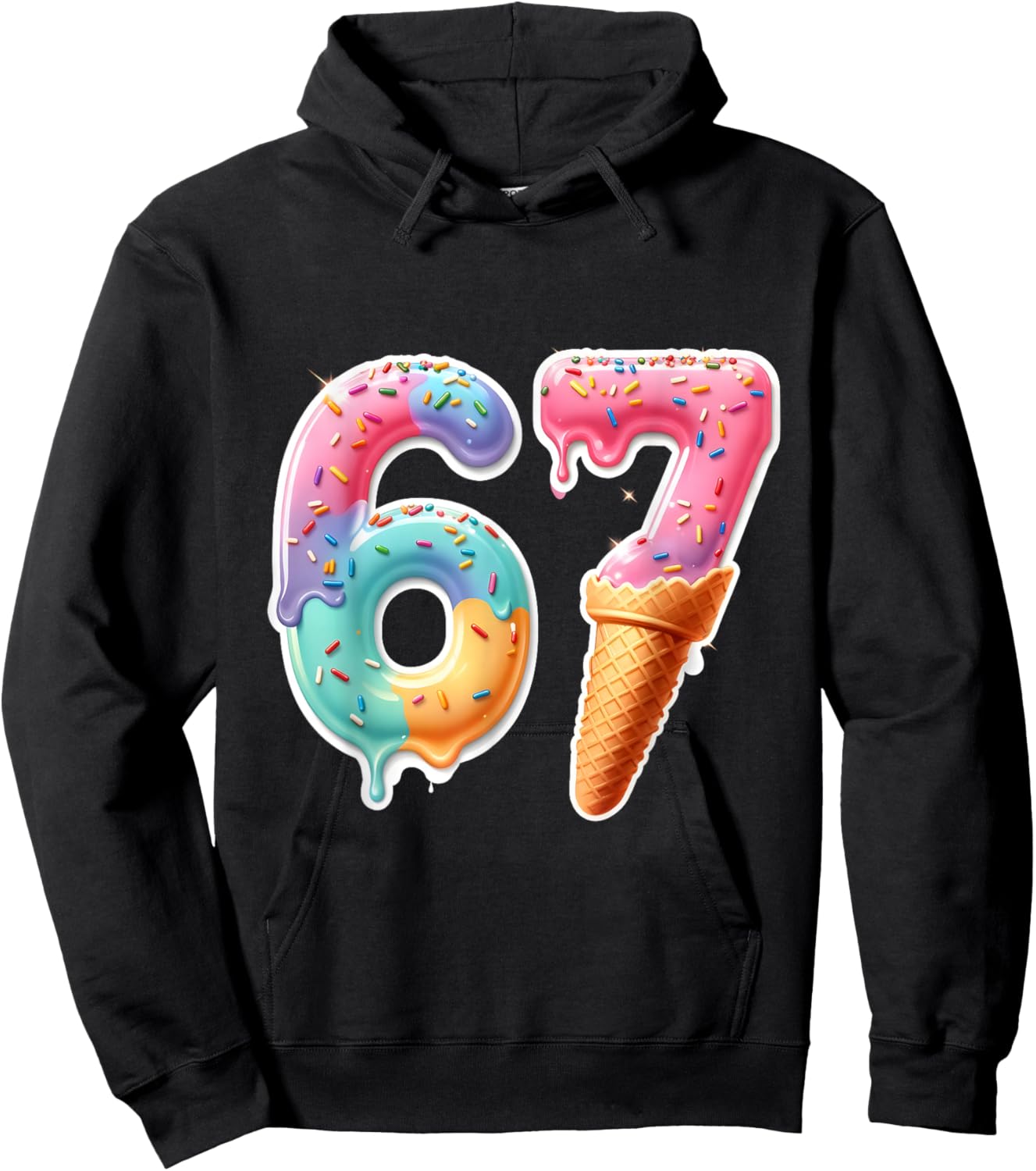Six Seven 67 Ice Cream Drip Sports Cool Meme Funny Number Hoodie - Hoodie | Black
