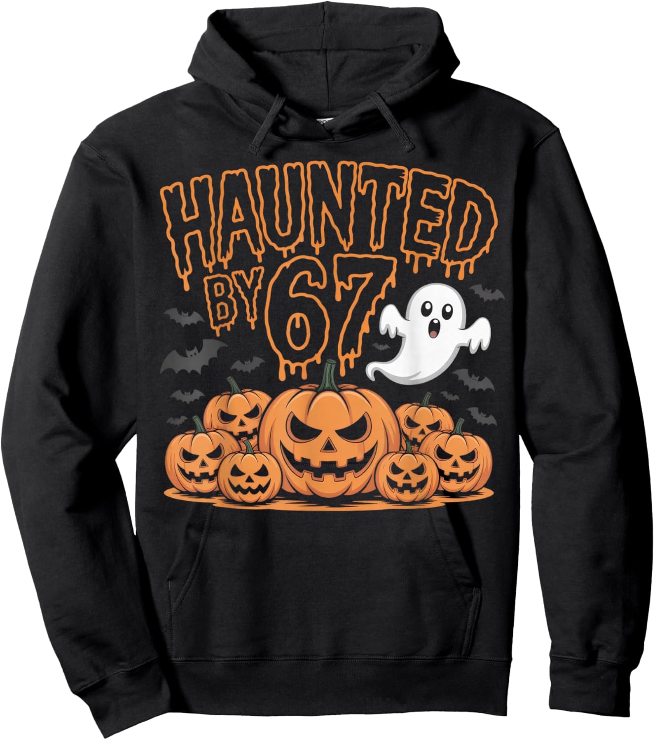 Haunted by 67 Funny Ghost and Pumpkin Halloween Costume Hoodie - Hoodie | Black