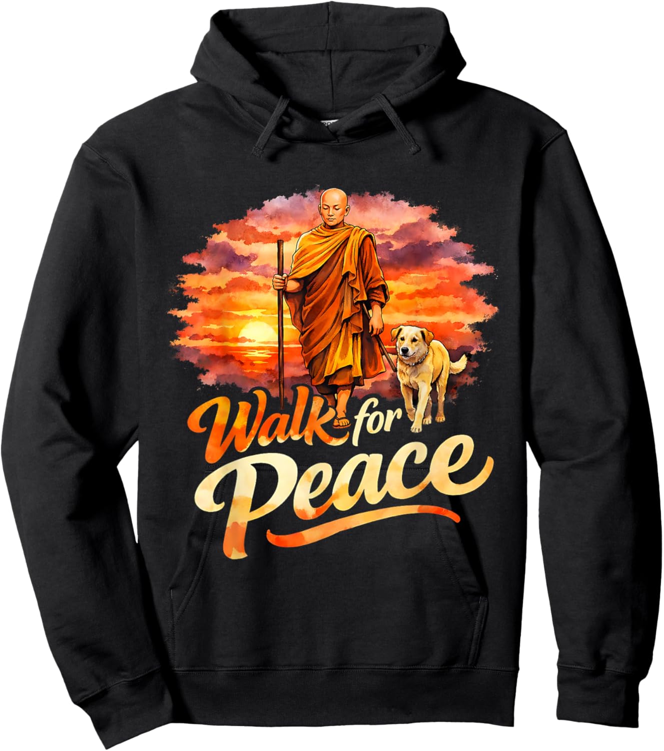 Walk for Peace Mindful Monk Spiritual Art Hoodie - Hoodie | Black