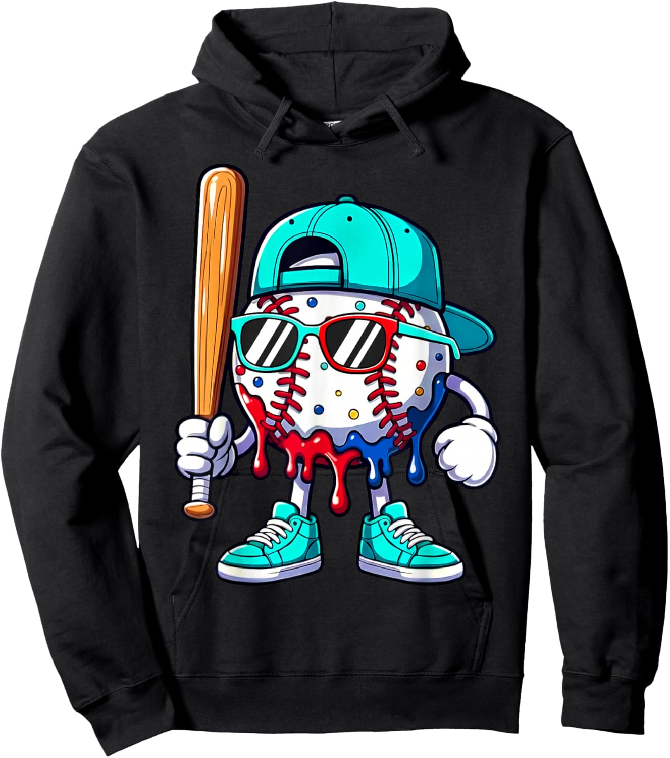 Ice Cream Drip Baseball Spots Baseball Lifestyle Boys Girls Hoodie - Hoodie | Black