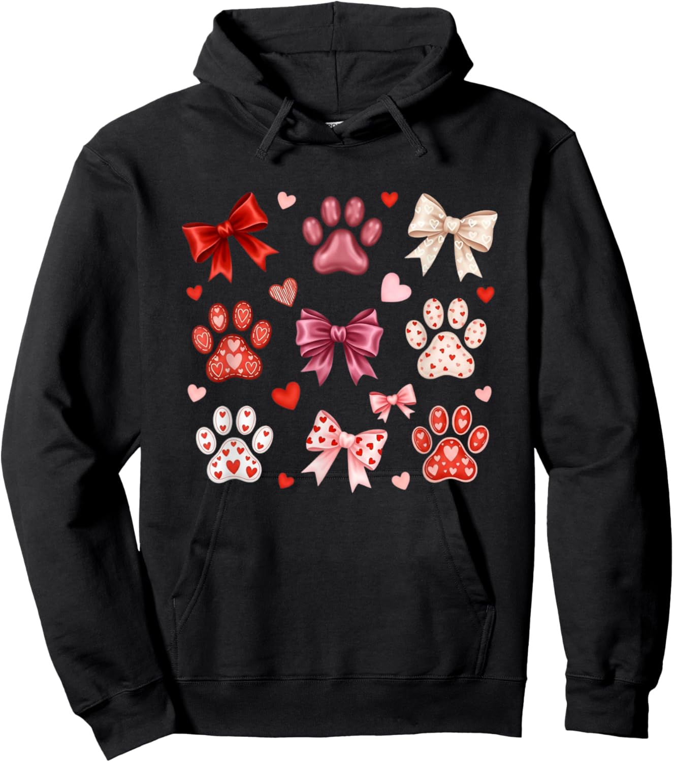 Cute Dog & Cat Paw Valentines Coquette Bow Women Girls Hoodie - Hoodie | Black