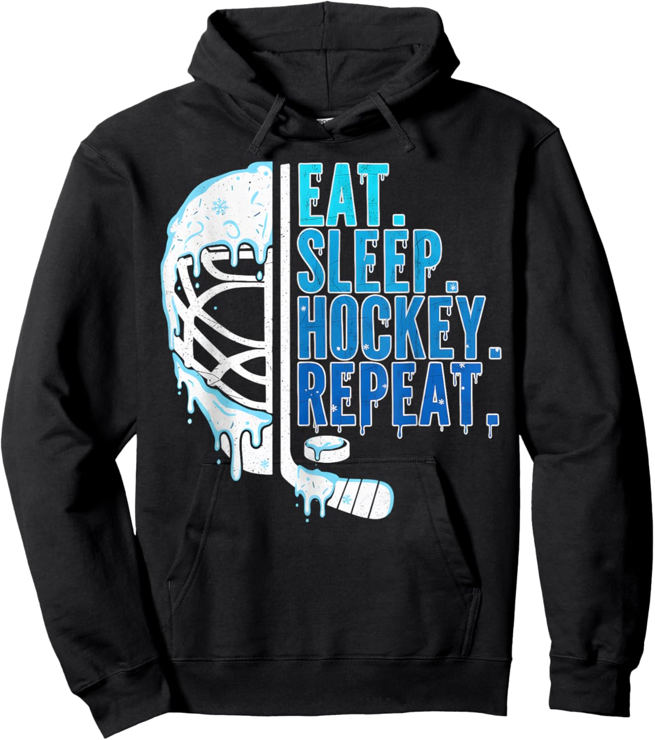 Hockey Ice Cream Drip Eat Sleep Hockey Repeat Boys Hoodie - Hoodie | Black
